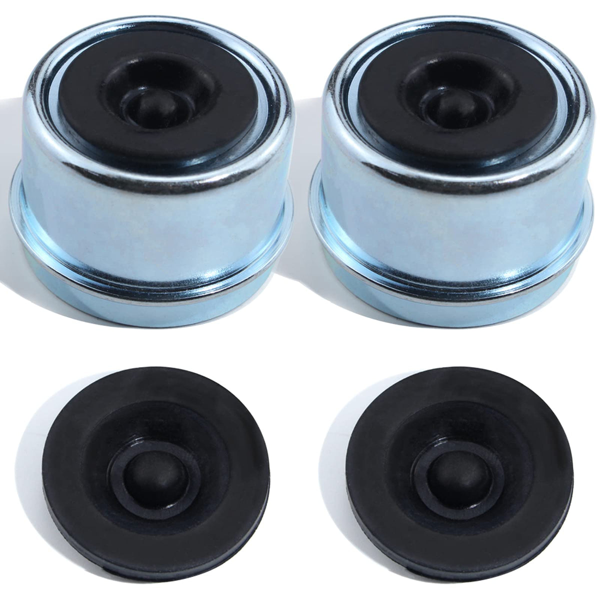 Ibroprat 2Pcs Trailer Axle Dust Cap Cup Grease Cover 1.98'' Hub With Extra 2 Rubber Plugs,Trailer Axle Wheel Hub And Bearing Dus