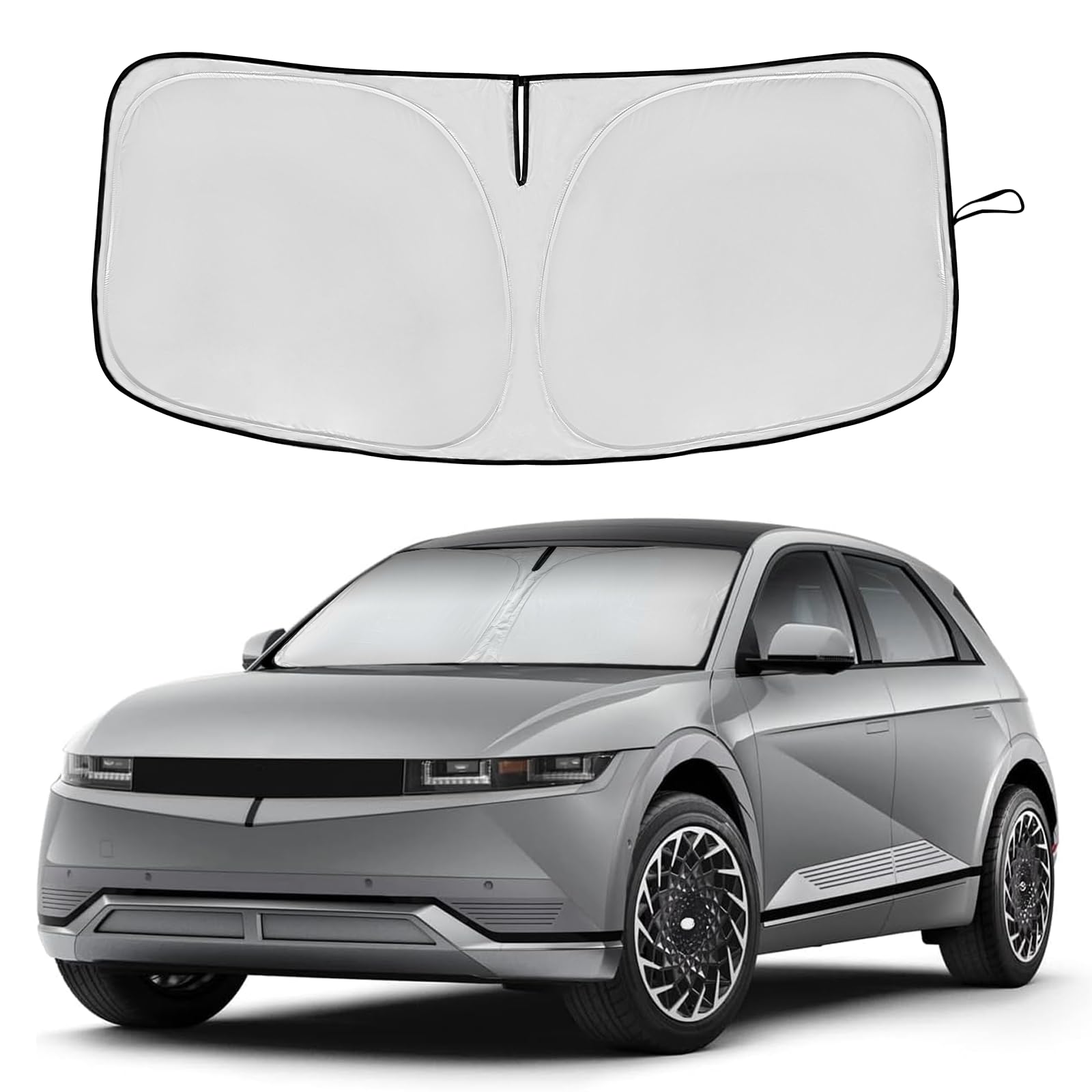 Windshield Sun Shade For Hyundai Ioniq 5 2020-2024 Double Layer 240T Front Window Shade Custom Fit Sun Visor Foldable Shade Bloc