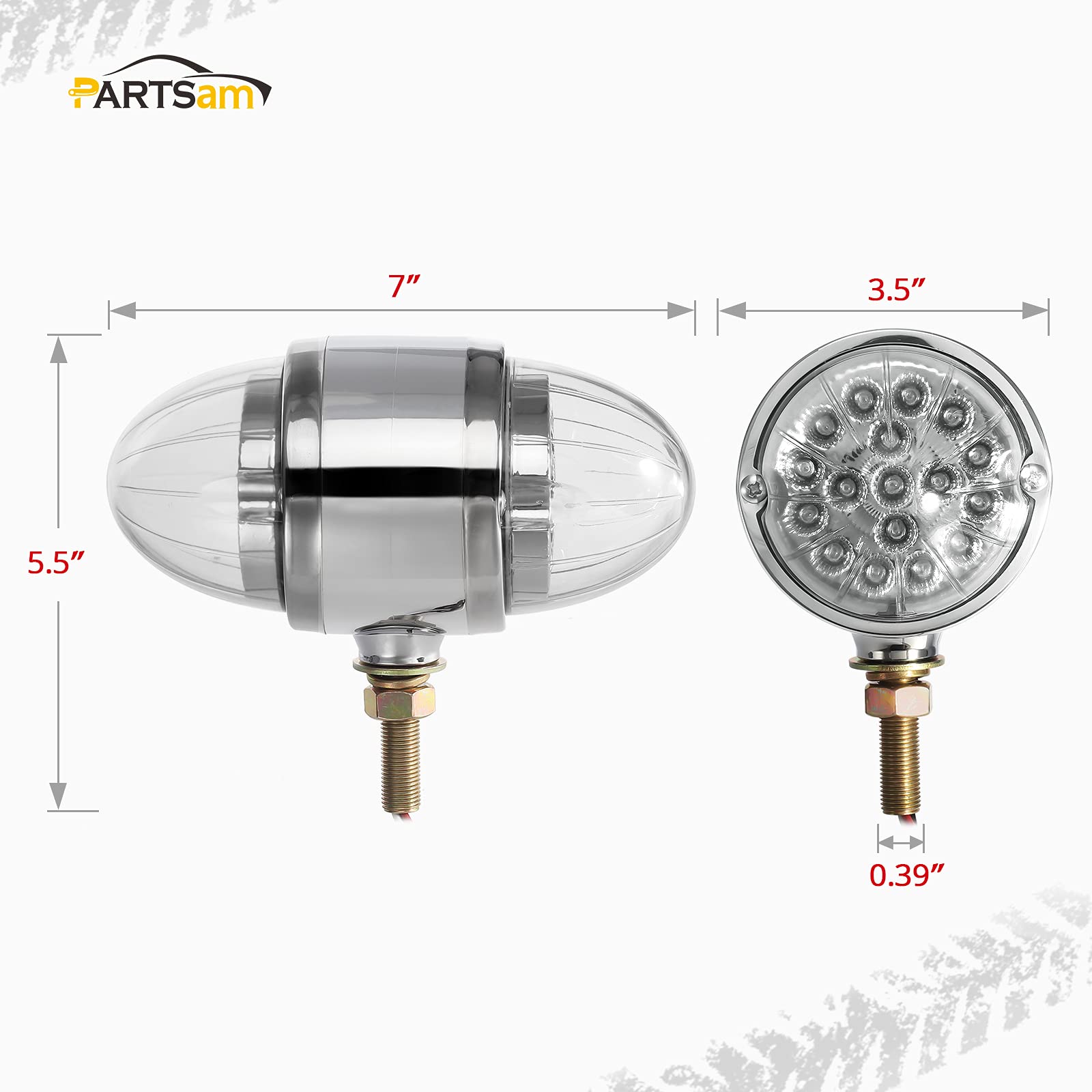 Partsam 2Pcs Amber/Red 17 Led Dual Revolution Watermelon Lights [Dot Approved], Plastic Chrome Double Face Auxiliary Lights, Ped