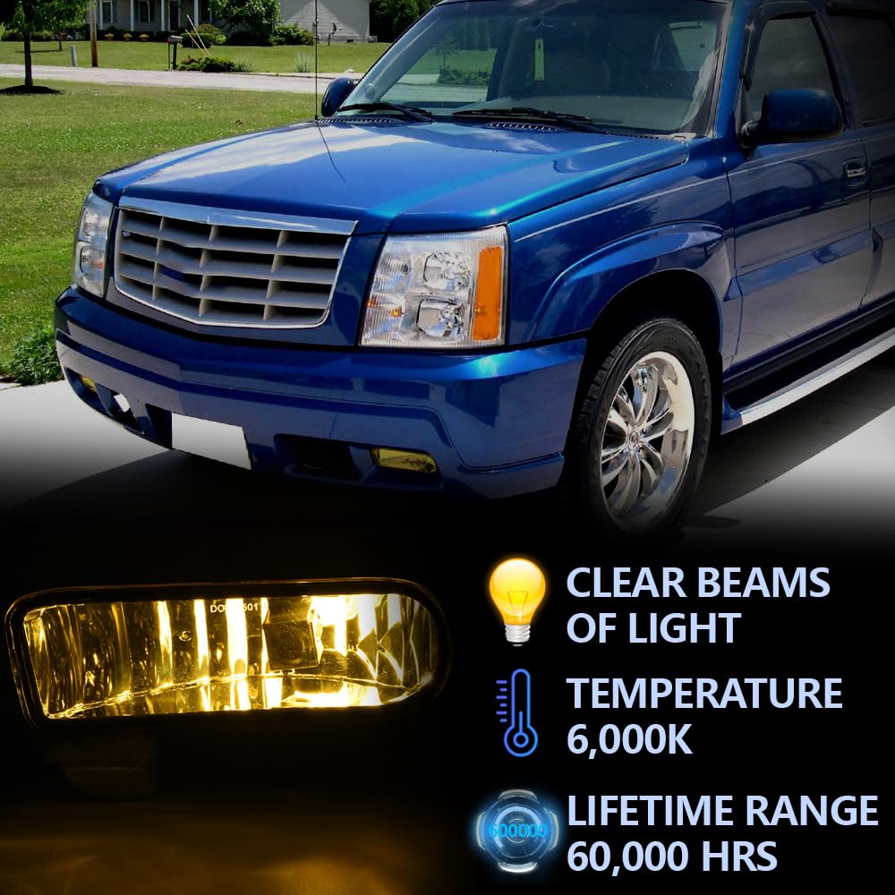 Grand Orange Front Bumper Fog Lights W/Bulb 880 12V 27W Yellow Lens Compatible With Cadillac Escalade 2002-2006