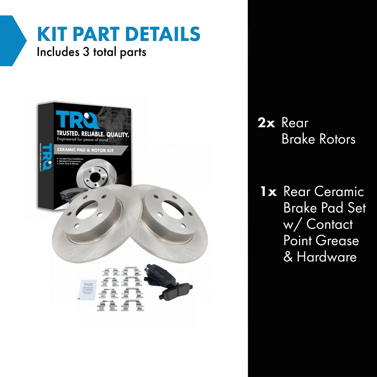 TRQ Rear Brake Pad & Rotor Kit Brake Pads Brake Rotor Ceramic Compatible with 2019 Nissan Altima