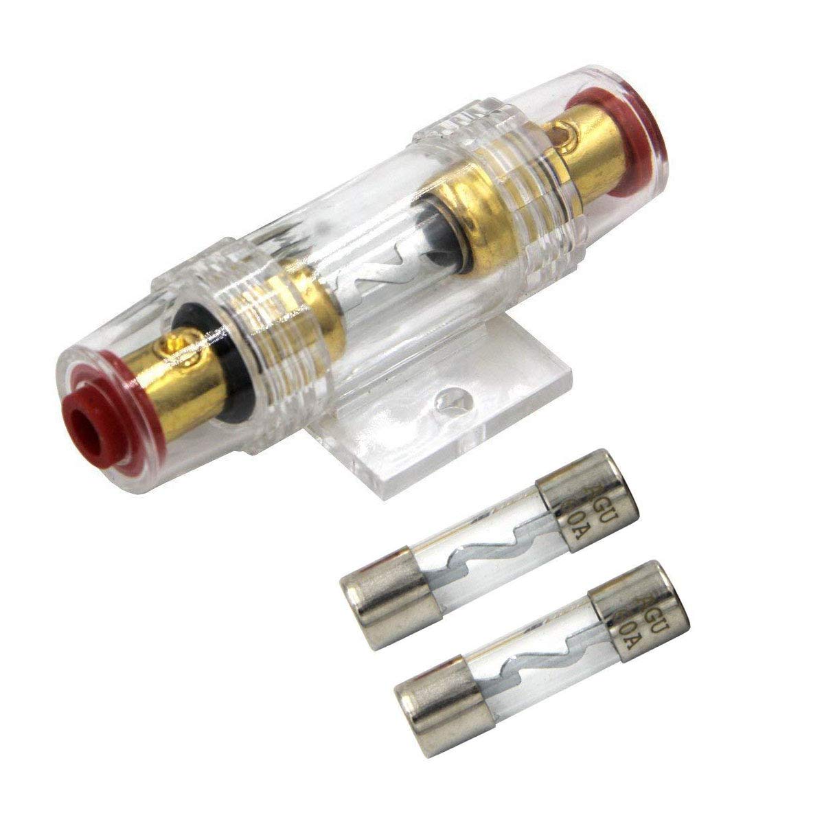 Carviya 4-8 Gauge Awg In-Line Waterproof Fuse Holder With Two 60A Agu Type Fuses For Car Audio/Alarm/Amplifier/Compressors (1 Pack)