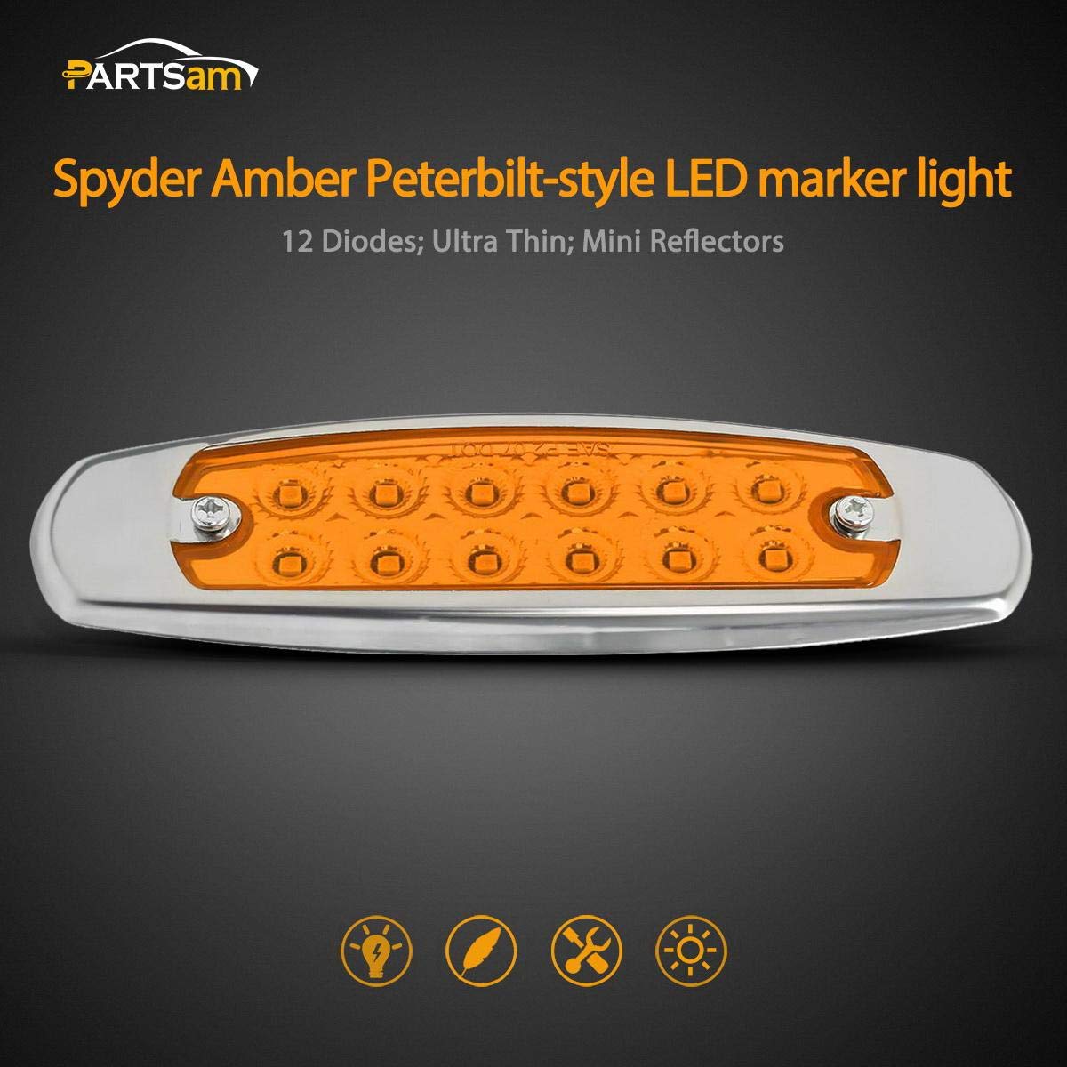 Partsam 10Pcs 6.2'' Amber 12Led Side Marker Clearance Lights With Stainless Steel Bezel For Trailer Truck Rv Camper 12V