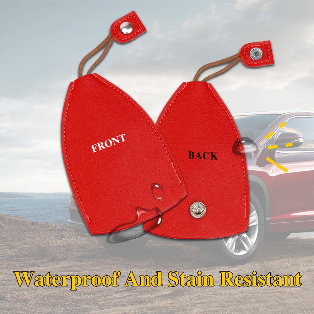 Lecctso 2Pcs Car Key Case, Creative Pull-Out Key Sleeve Keychain Bags, Pu Leather Large-Capacity Car Key Protective Bag, Cute Protector Car Key Fob With Holder Hook For Women And Men (Red)