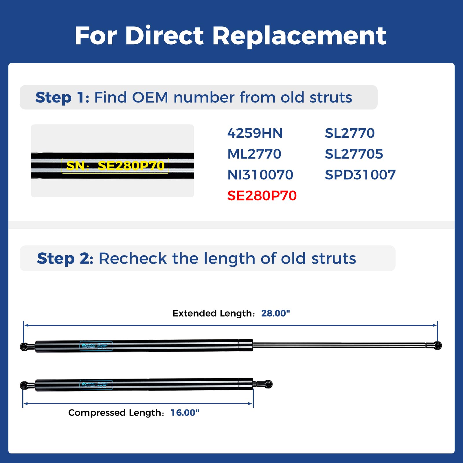 Ml2770 28 Inch 70Lb Gas Shocks Struts Sl2770 70Lb/312N Gas Spring Lift Supports For Rv Bed Storage Box Lid Tonneau Cover Truck B