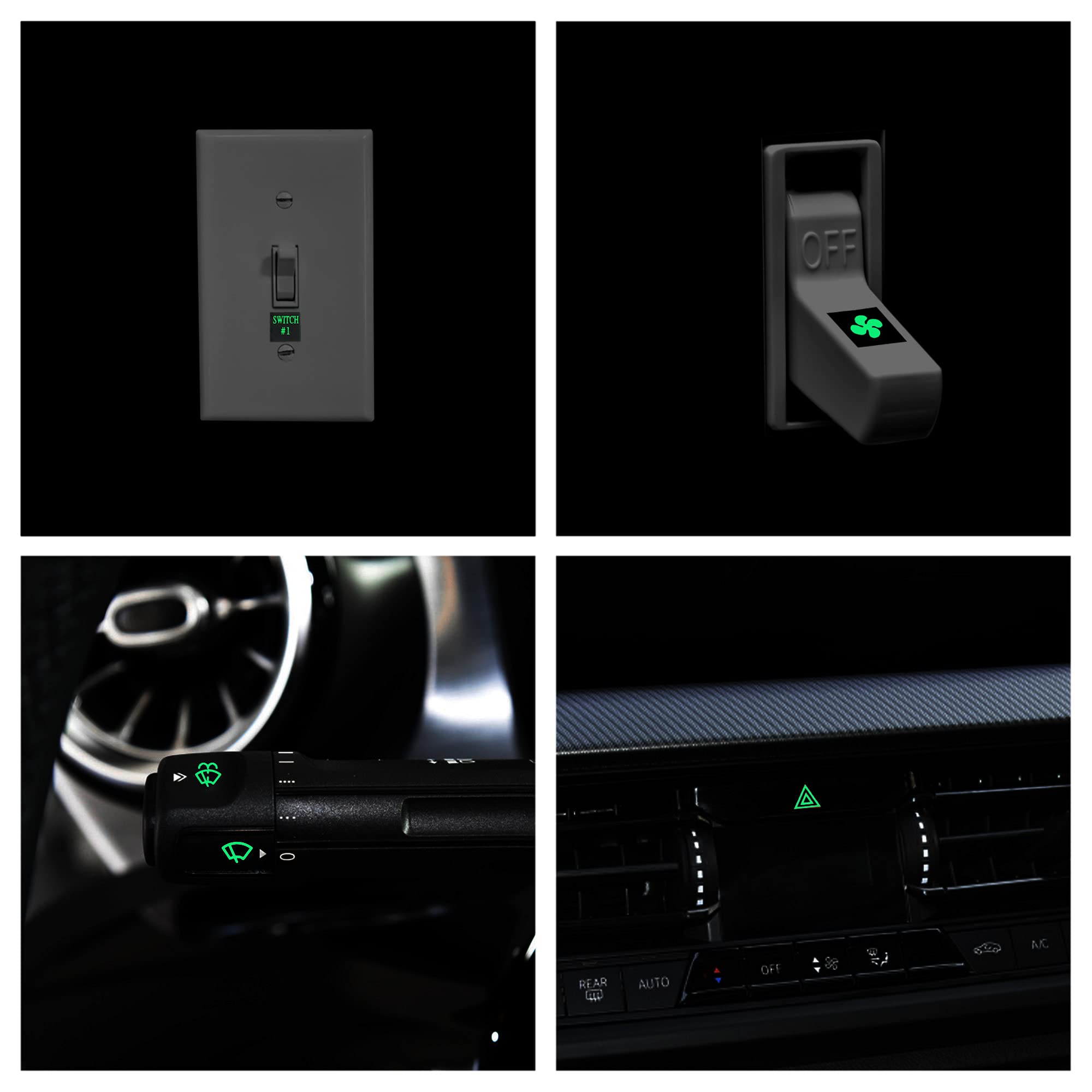 Tomall 132Pcs Centre Console Switch Luminous Stickers For Car Night Safety Luminous Decals Circuit Panel Label Glow In The Dark Accessories For Boat Trailer Car Headlight Control Gps