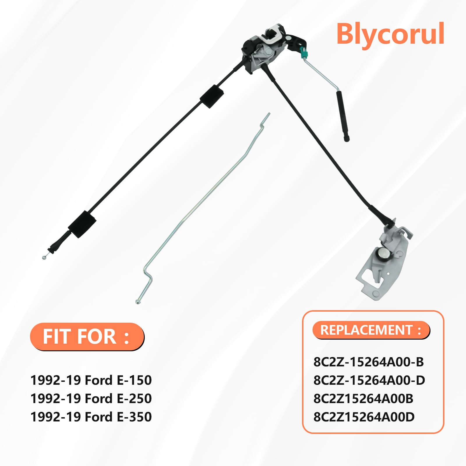 Blycorul Side Door Latch Assembly With Cable & Rod, Right Passenger Side Hinged Lock For Ford 1992-2019 E150 E250 E350 Econoline
