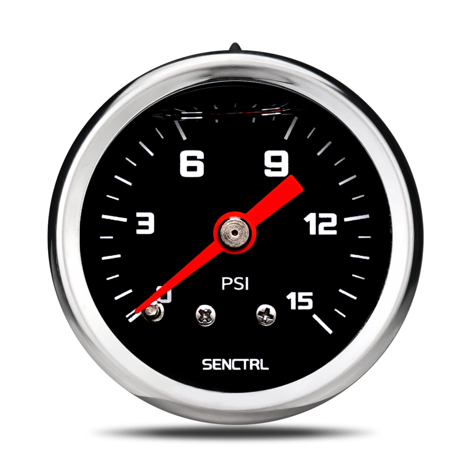 Senctrl 0-15 Psi Fuel Pressure Gauge, 1-1/2'' Black Dial, 1/8'' Npt Back Mount, Silicone Oil Liquid Filled, Stainless Steel Case