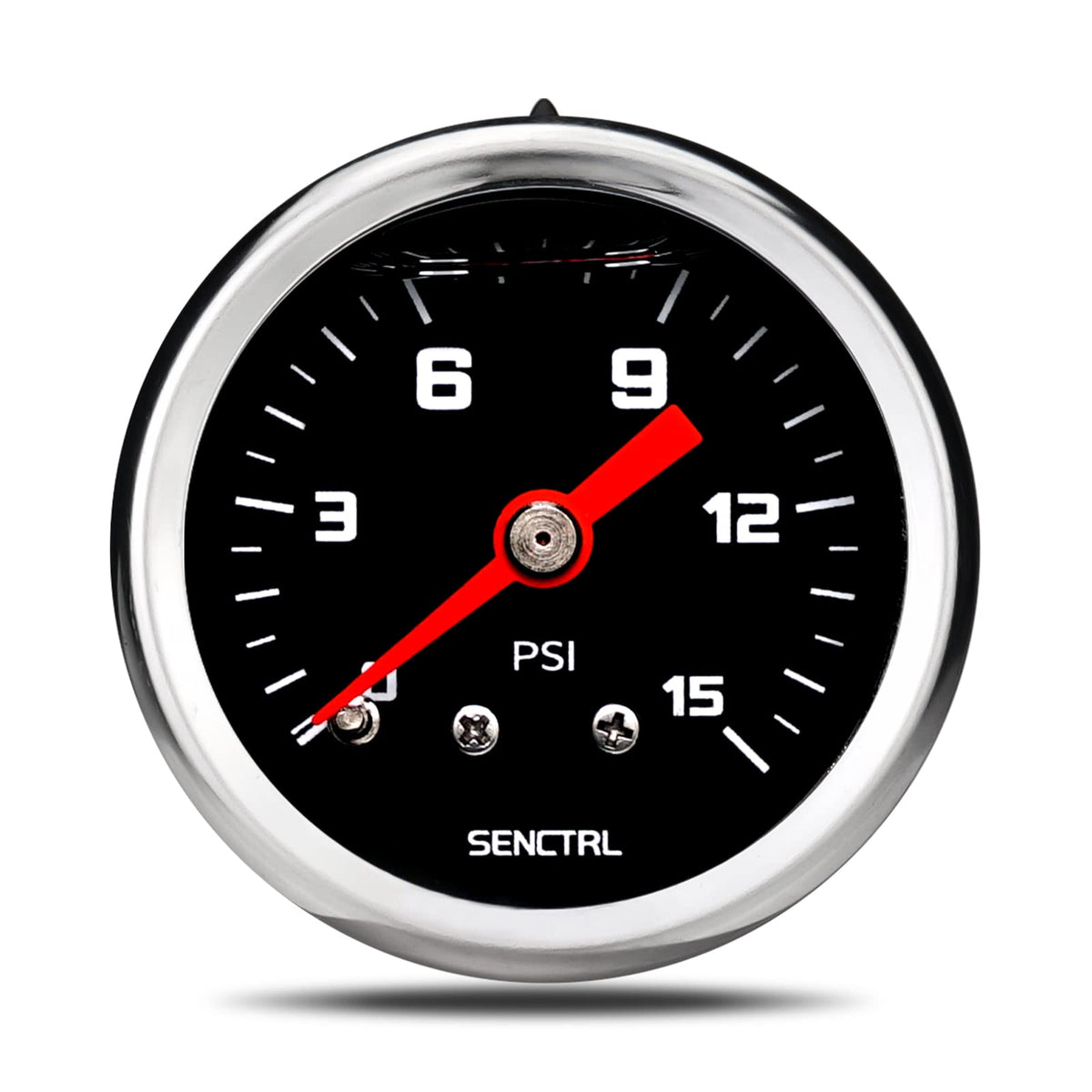 Senctrl 0-15 Psi Fuel Pressure Gauge, 1-1/2'' Black Dial, 1/8'' Npt Back Mount, Silicone Oil Liquid Filled, Stainless Steel Case