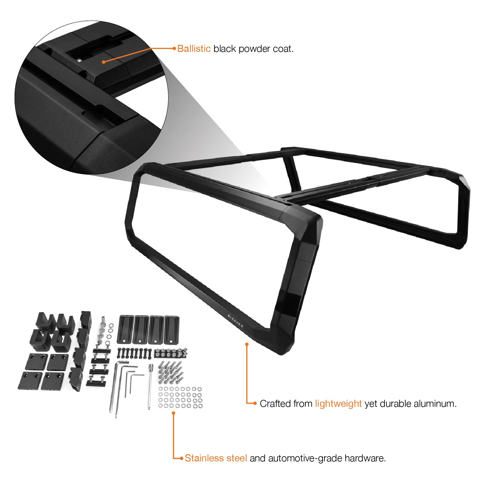 Kuat Ibex Versatile Durable Lightweight Aluminum Adjustable Truck Bed Rack - Stainless Steel Hardware Included | 1,200 Lbs Static & 300 Lbs Dynamic Weight Capacity, Ibexa1 - Mid-Size - Short-Bed