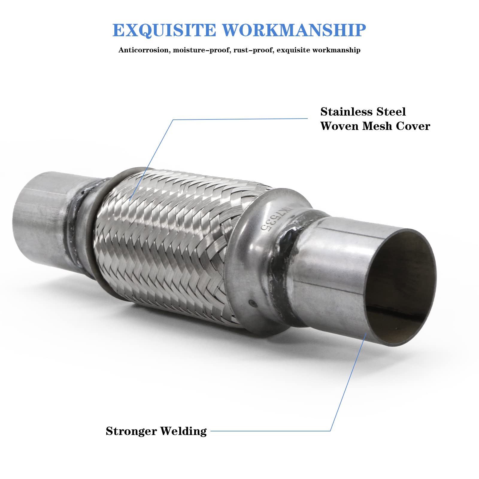 Rp Remarkable Power, Rk7535-2'' X 6'' Heavy Duty Stainless Steel Exhaust Flex Pipe 10'' Ol