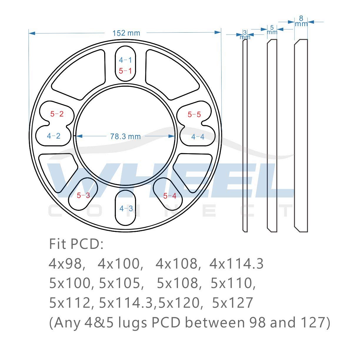 Wheel Connect Universal Wheel Spacer,5Mm Thickness(3/16Inch),Fit Bolt Pattern 4X98, 4X100, 4X108, 4X114.3, 5X100, 5X105,5X108, 5