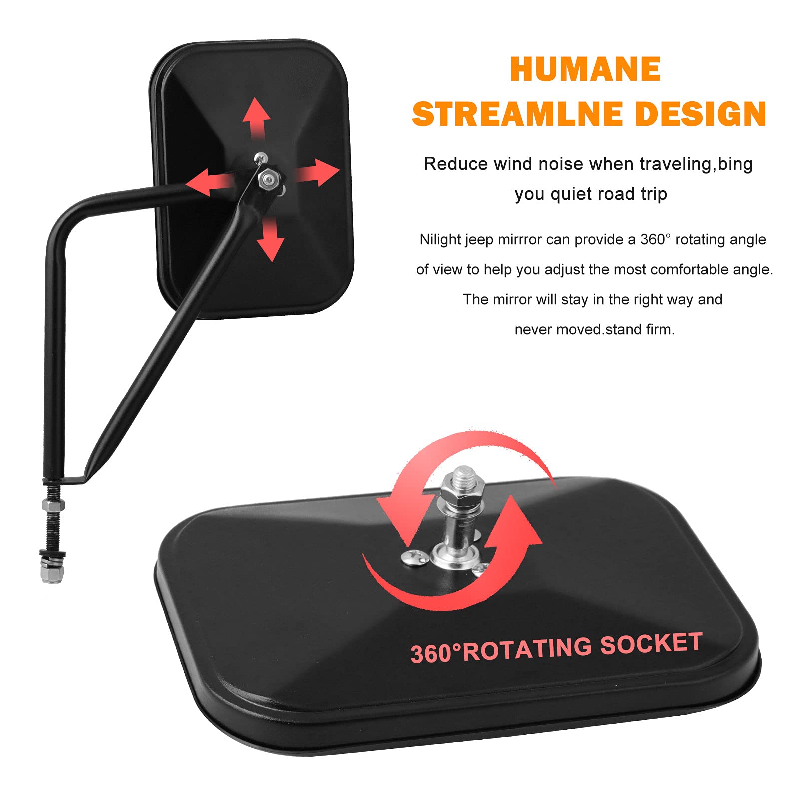 Door Off Mirror Compatible With Jeep Wrangler Jk Jl & Unlimited, Wider View Easy-Install Door Hinge Side Mirrors For Jeep