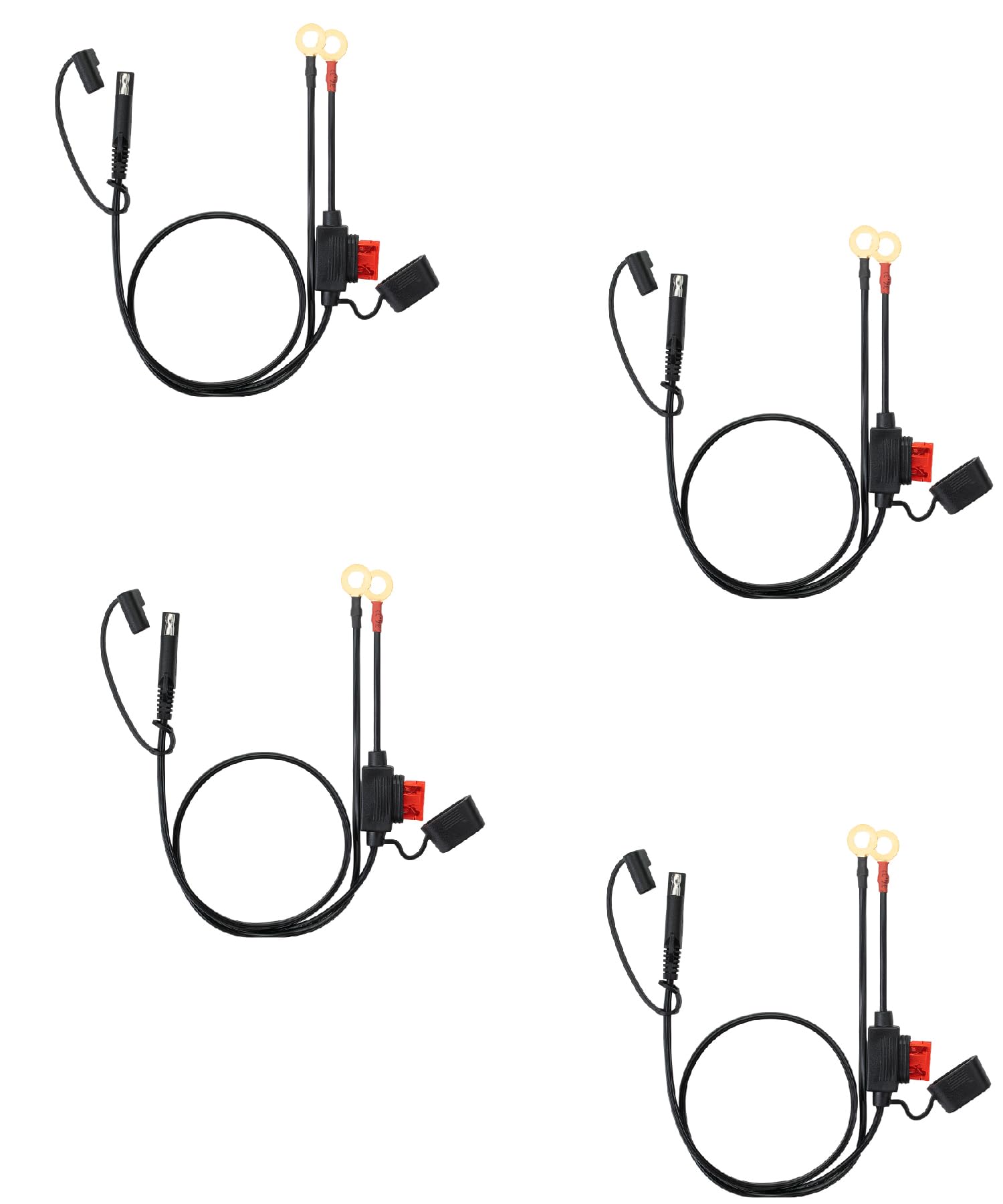 Bates- SAE Battery Connector, 2 FT, 4 Pack, SAE to O Ring Terminal Harness, 2 Pin Battery Connector