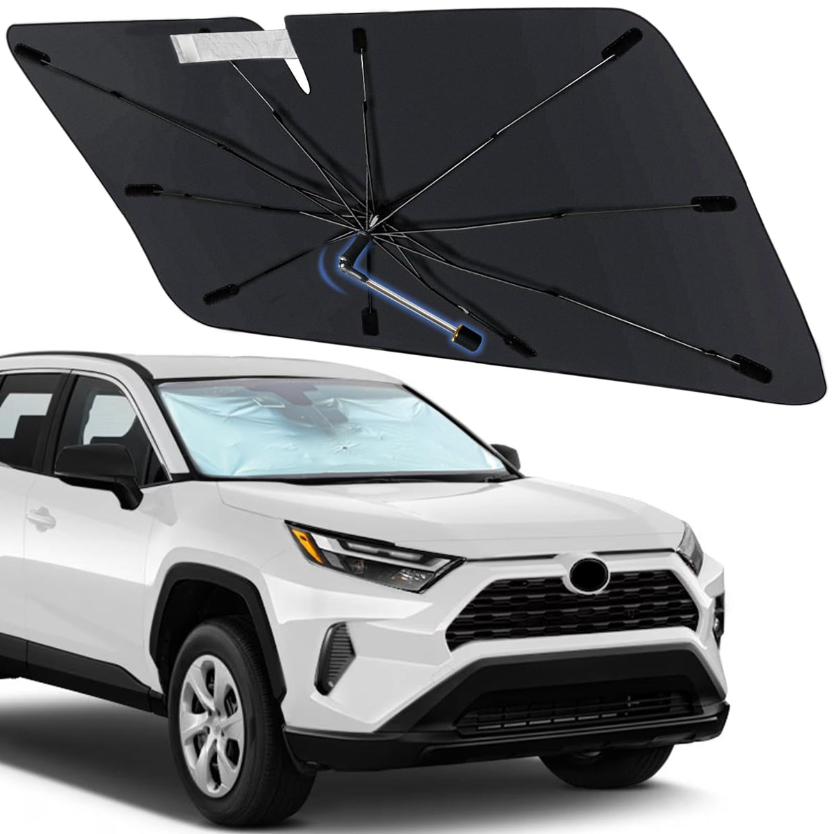 Windshield Sun Shade Umbrella for Toyota RAV4 2013-2025, Foldable Car Sunshade for Front Windows with 360 Rotating Shaft, Custom