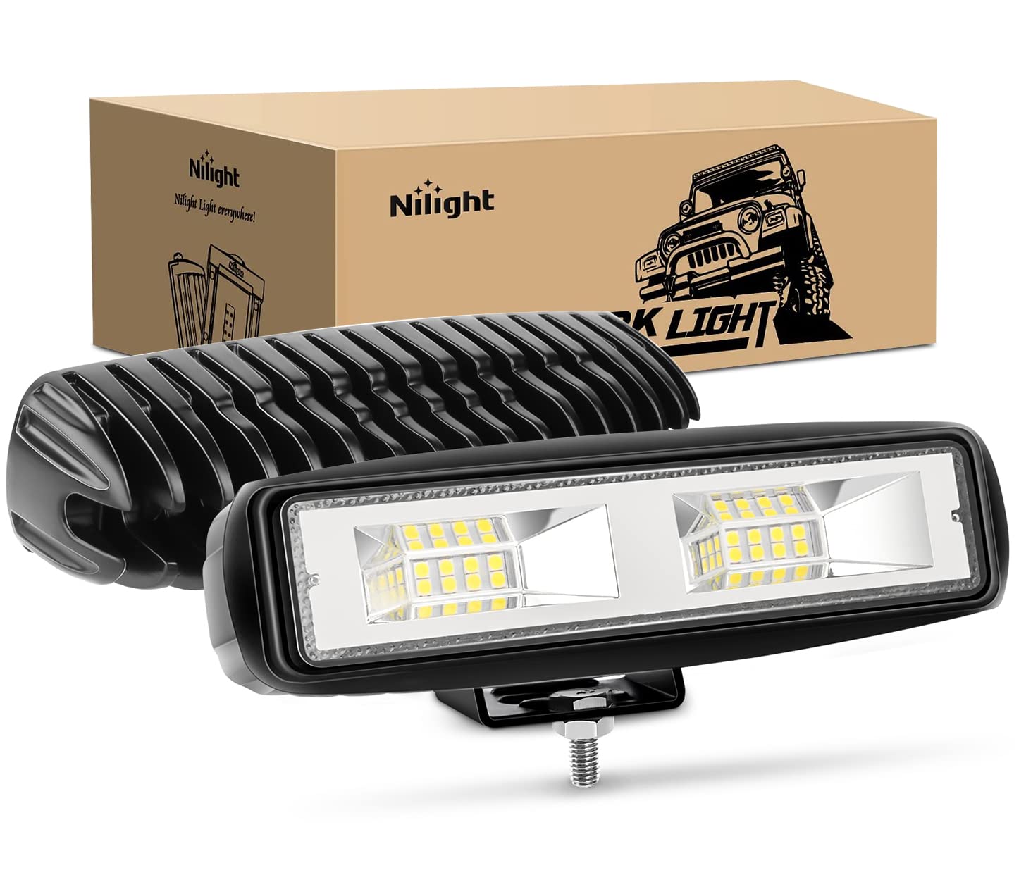 Nilight - 15021F-B LED Light Bar 2PCS 6 Inch 48W Flood Driving Fog Light Off Road Lights Boat Lights driving lights Led Work Lig