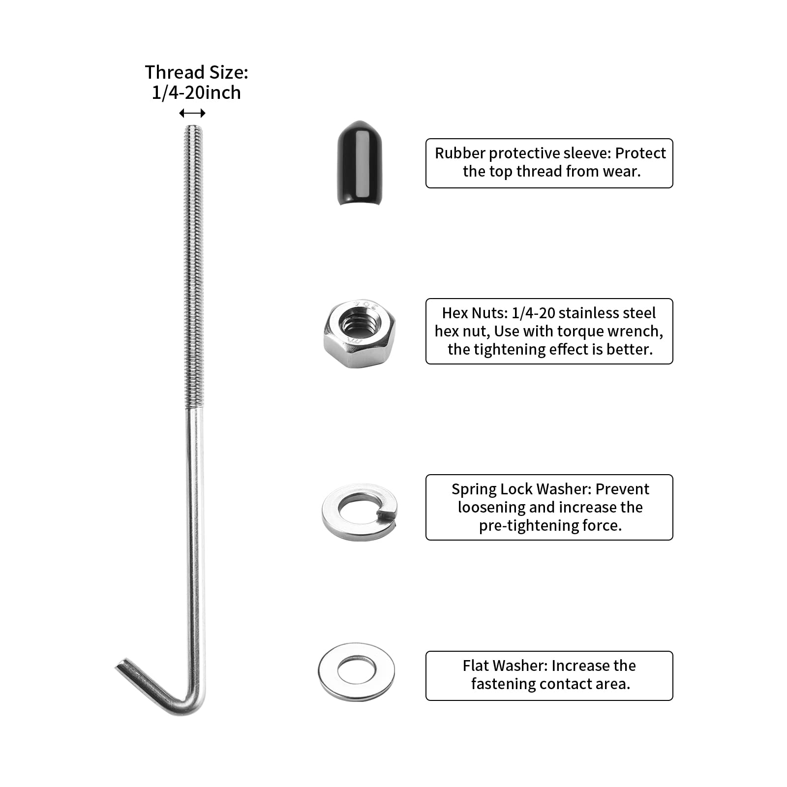 Aronova 18-8 Stainless Steel J Hook Battery Hold Down Bolts,8-Inch