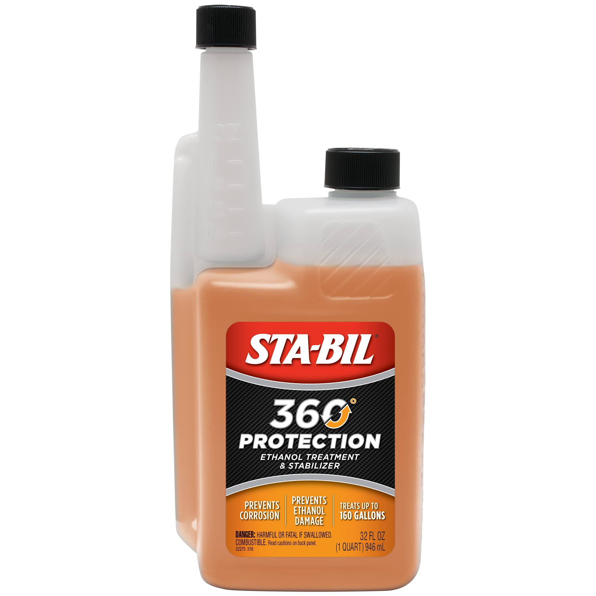 Sta-Bil 360 Protection Ethanol Treatment & Fuel Stabilizer - Full Fuel System Cleaner - Fuel Injector Cleaner - Increases Fuel Mileage - Protects Fuel System - Treats 160 Gallons - 32 Fl. Oz. (22275), Amber