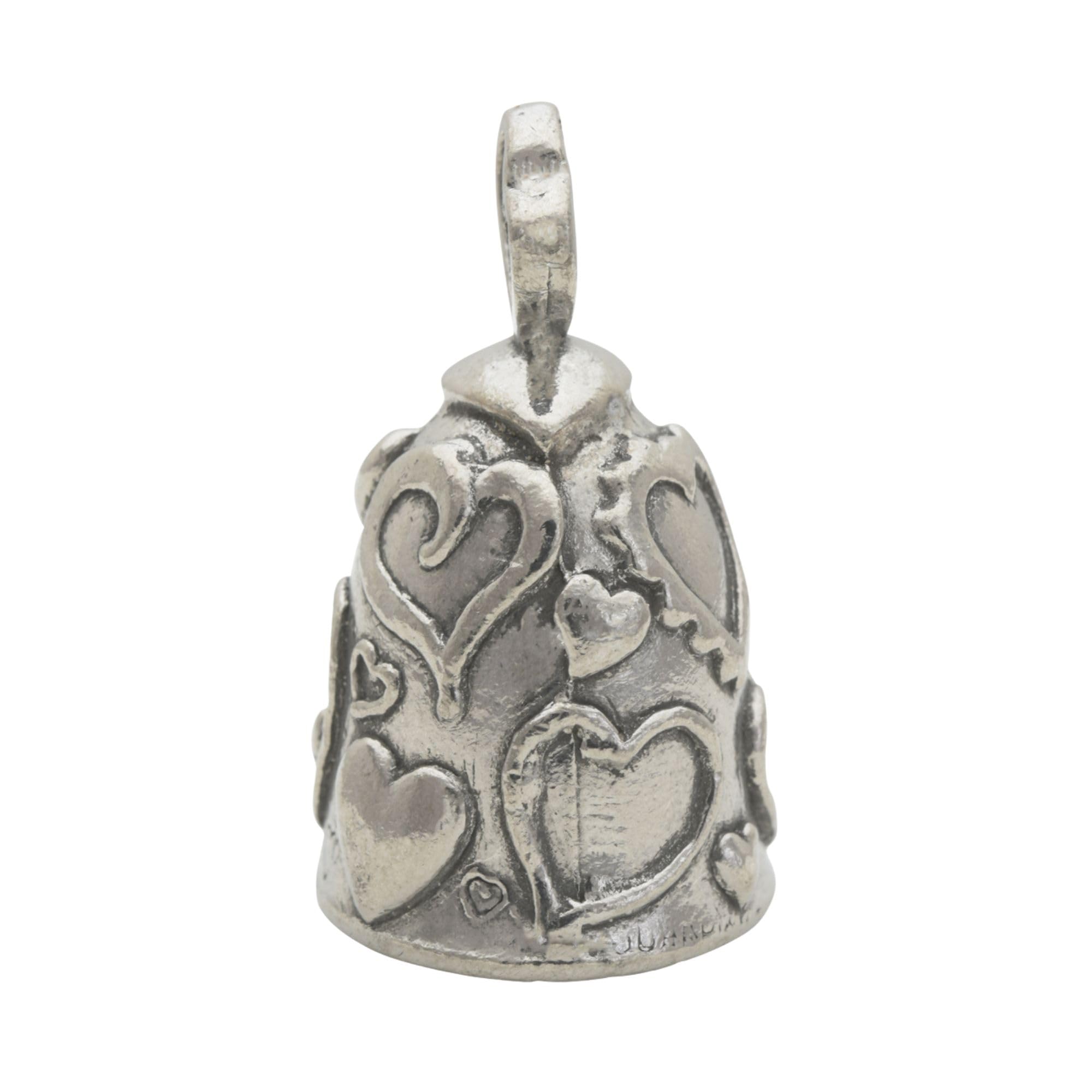Guardian Bell Heart Good Luck Bell w/Keyring & Black Velvet Gift Bag | Motorcycle Bell | Lead-Free Pewter | Good Luck Gift to Fr