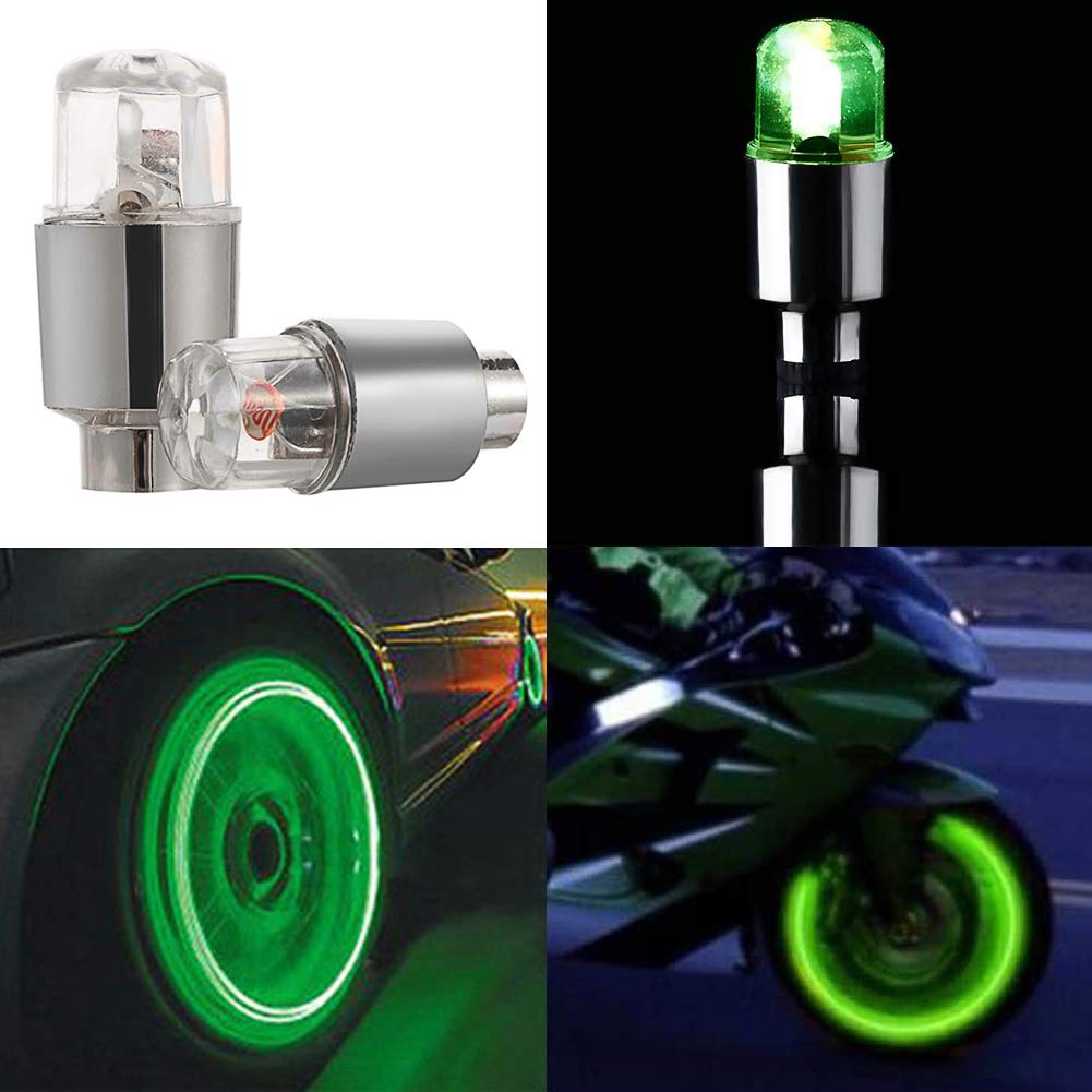 Jhmuern 20Pcs Car Tire Valve Light, Led Bike Wheel Lights, Tire Valve Caps Neon Light For Car Bike Motorcycle (Green)