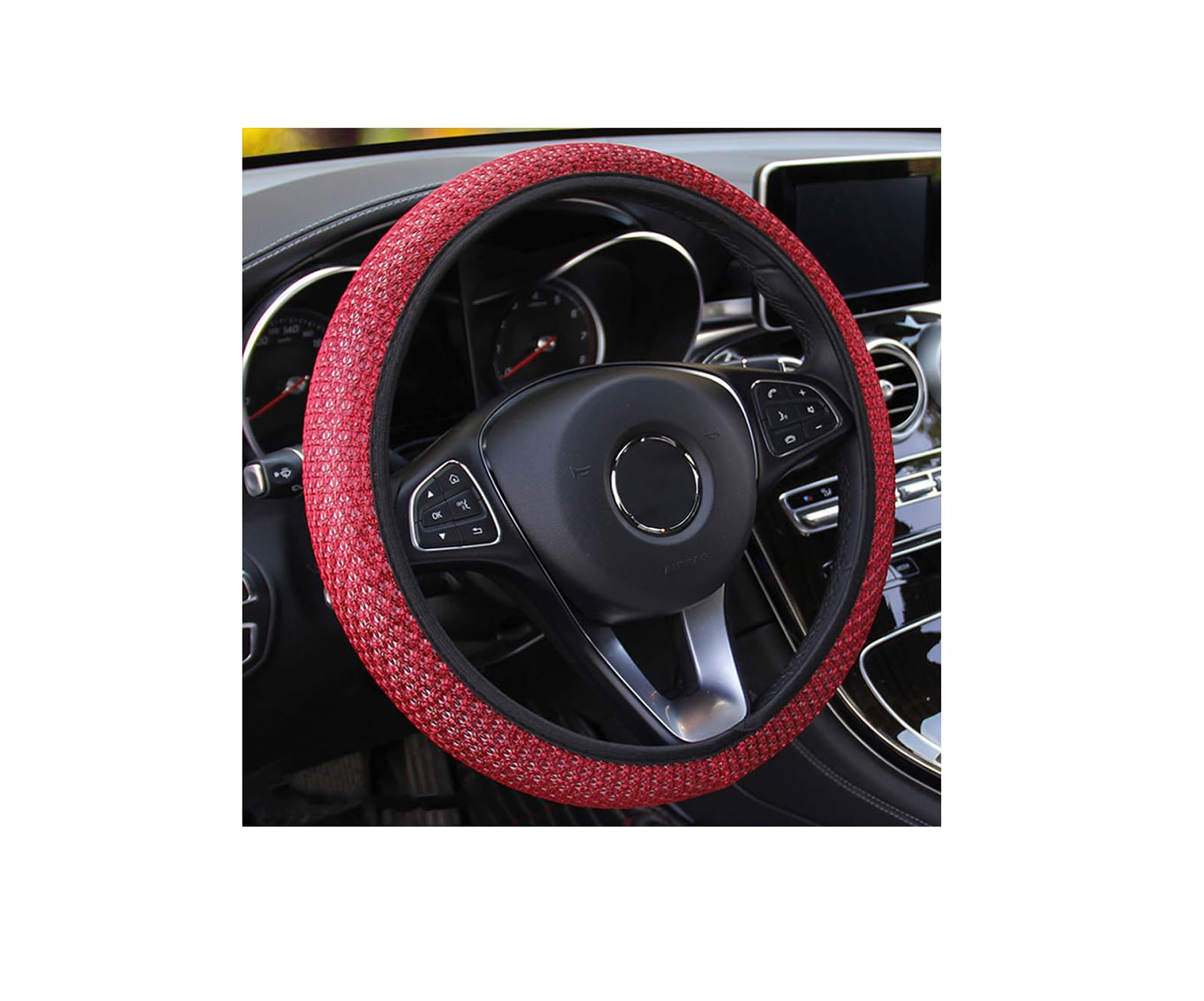 Elastic Stretch Steering Wheel Cover, Universal 15 Inch Automotive Steering Wheel Cover, Microfiber Breathable Ice Silk, Anti-Sl