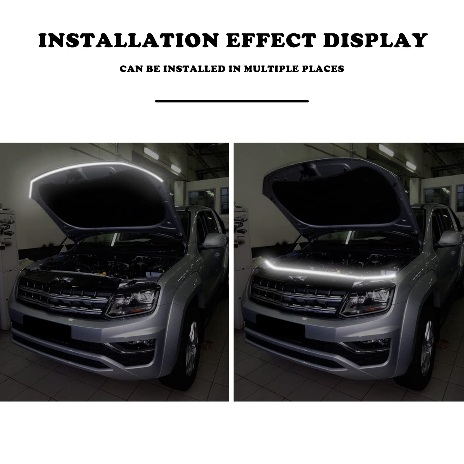 Chemini Car Hood Light Strip, 60 Inch Led Strip Lights For Car Hood Universal Engine Hood Guide Decorative Light Bar 12V Flexible Headlight Waterproof Daytime Running Light Strip 1Pcs (White)