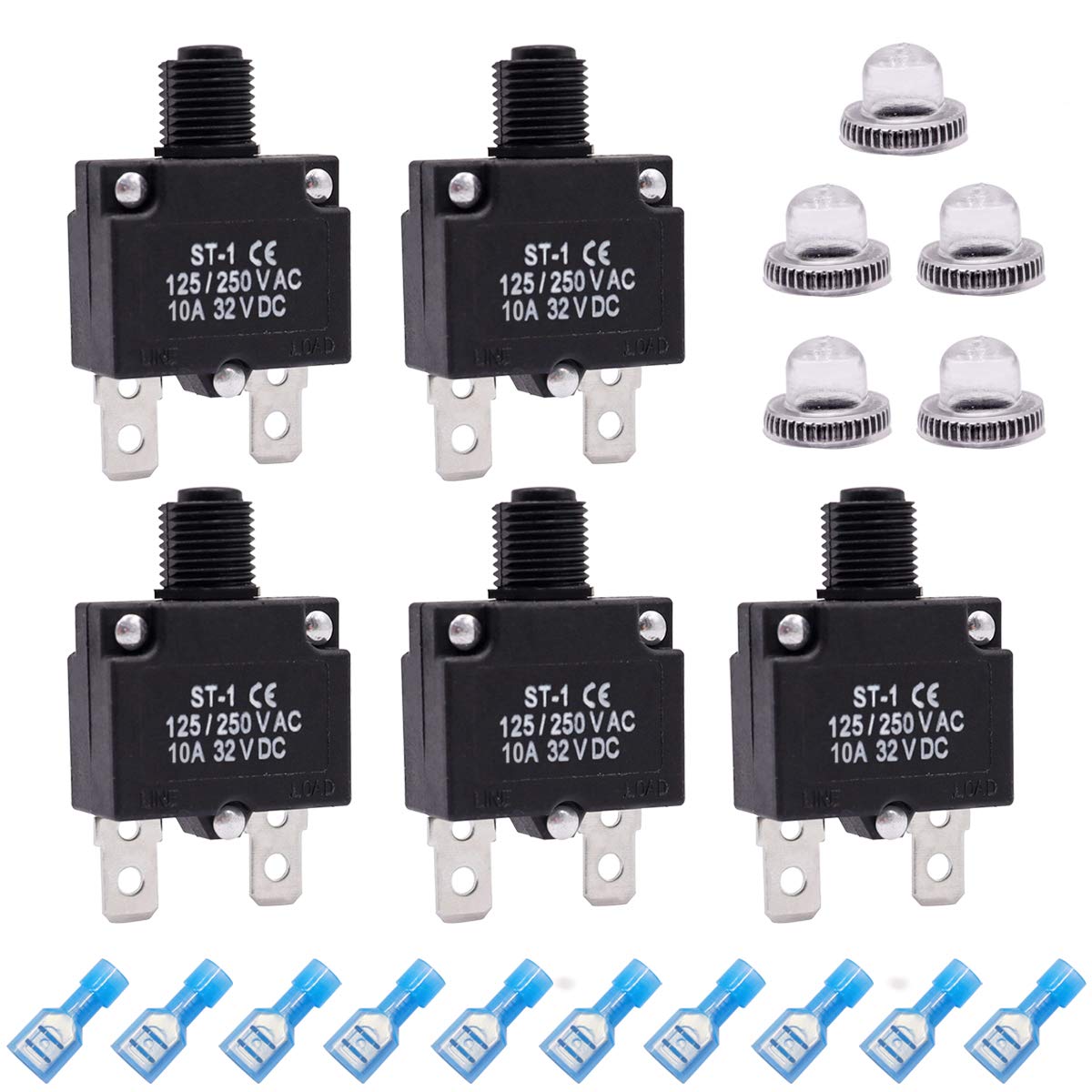 mxuteuk 5Pcs 10Amp Circuit Breakers Push Button Manual Reset 125/250V AC 32V DC,Overload Protector Switch Thermal Circuit Breake
