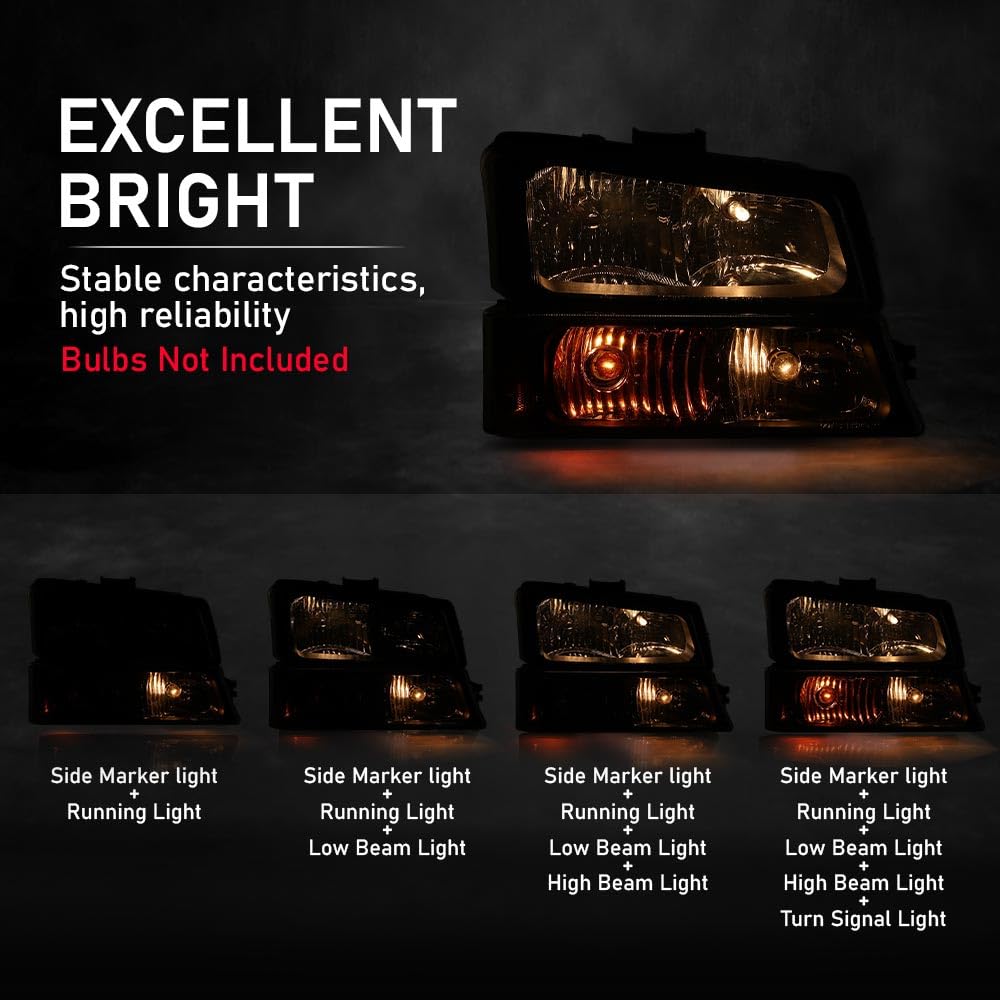 G-Plus Headlights Compatible With Chevy Avalanche 1500 2500/Fit Chevy Silverado 1500 2500 3500 2003-2006/Fit Chevy Silverado 150