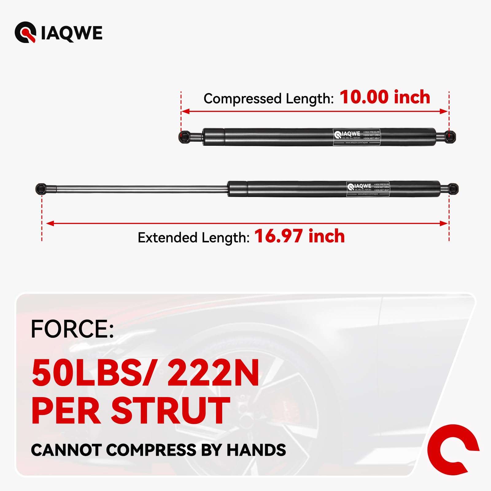Iaqwe C1604155 17Inch 50Lb/222N Gas Struts Shocks Springs 17 '' Lift Support For Snugtop Are Leer Truck Camper Shell Topper Rear