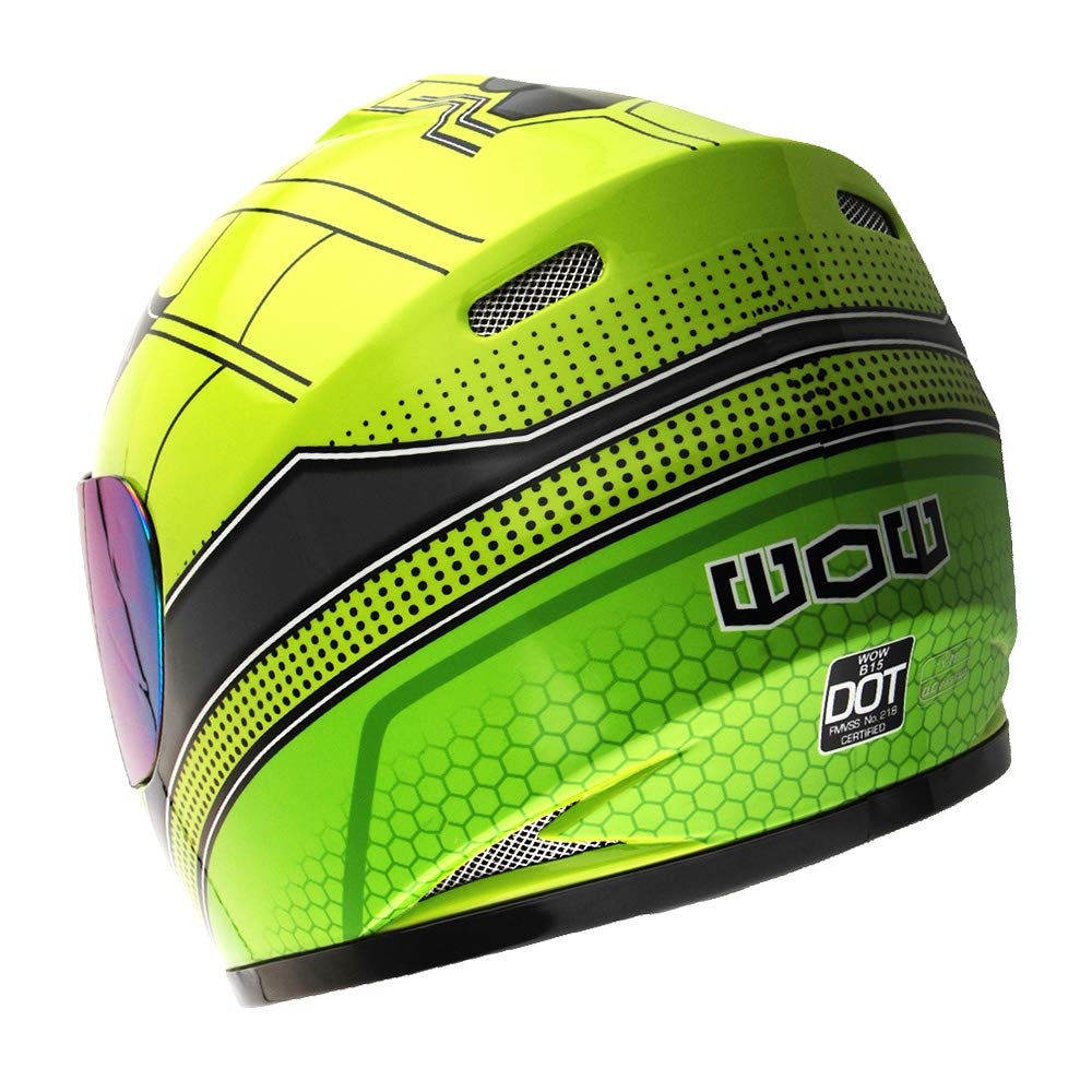 Wow Youth Motorcycle Full Face Helmet Street Bike Bmx Mx Kids Spider Green + Mx Skeleton Glove Bundle