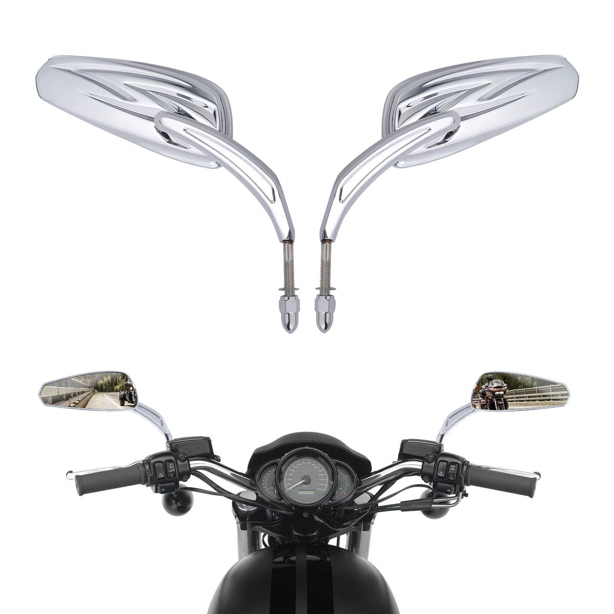 Slmoto 8Mm Tapered Tribal Rear View Rearview Mirrors Fit For Harley Touring Dyna Softail Fat Boy Deluxe Superlow 72 48
