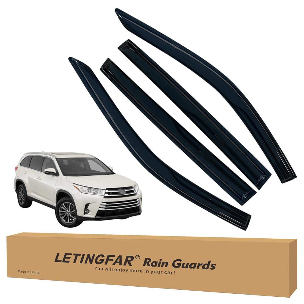 LETINGFAR Window Visors Rain Guards for Toyota Highlander 2014 2015 2016 2017 2018 2019 Accessories, Wind Deflectors Vent Shades