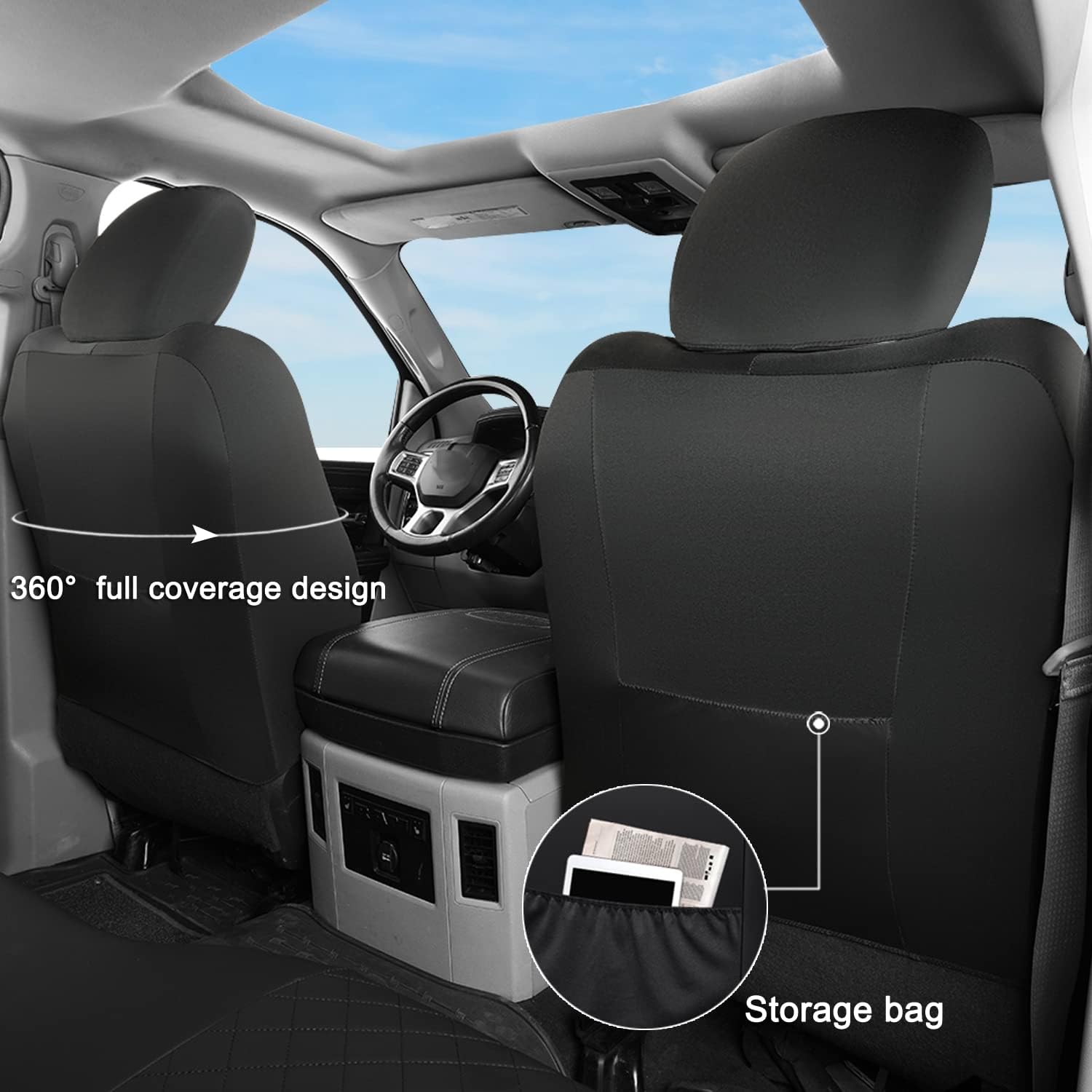 GIANT PANDA 2-Pack Front Car Seat Cover for Ram, Leather Bucket Seat Covers Custom Fit Dodge Ram 1500 2500 3500 Trucks,Luxury Se