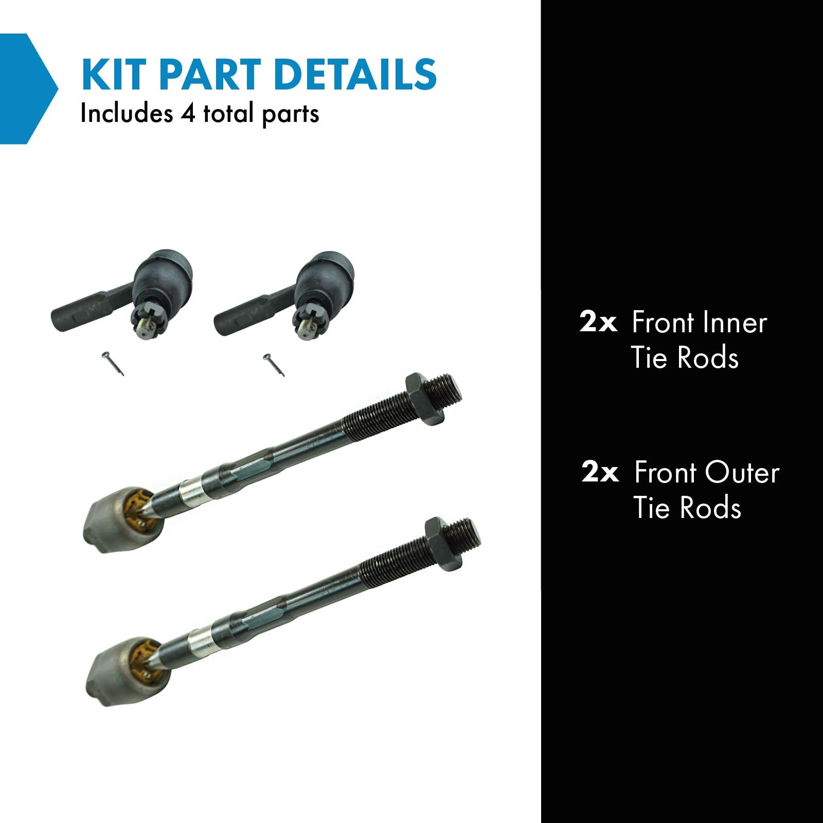 Trq Front Inner And Outer Tie Rod Set Compatible With 2006-2007 Chevrolet Colorado Gmc Canyon 2007-2008 Isuzu I-370