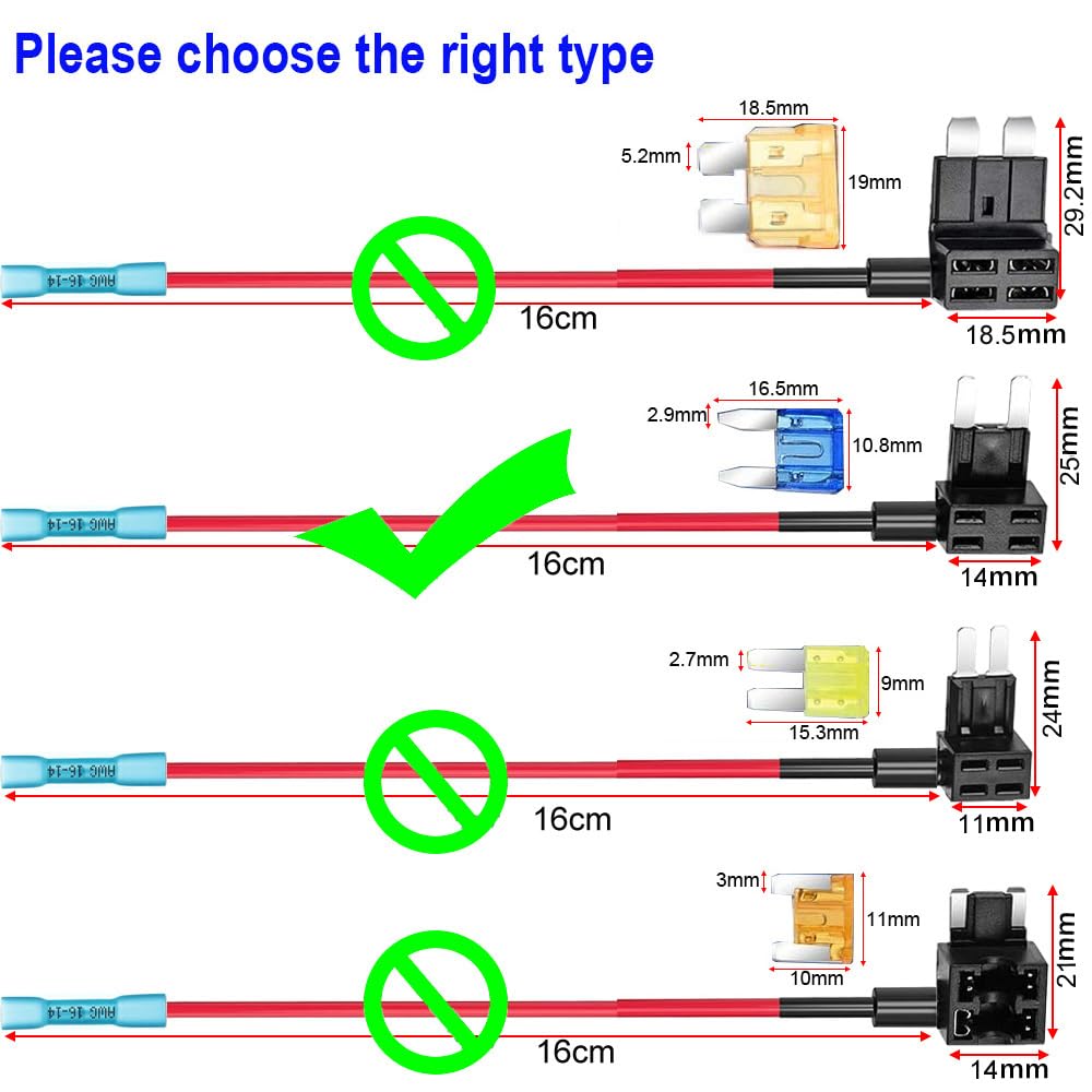 Gebildet 6Pcs 12V 24V Small Add-A-Circuit Fuse Tap With Heat Shrink Terminals, Atm Small Piggy Back Blade Fuse Holder With Wire