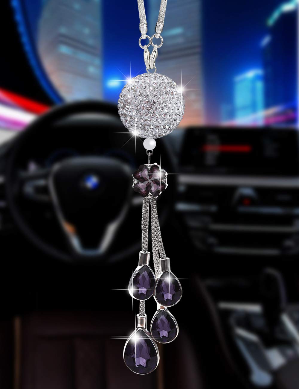 Bling Car Accessories for Women and Man,Cute Car Decor Bling Car Mirror Hanging Accessories Crystal Ball,Lucky Crystal Sun Catch