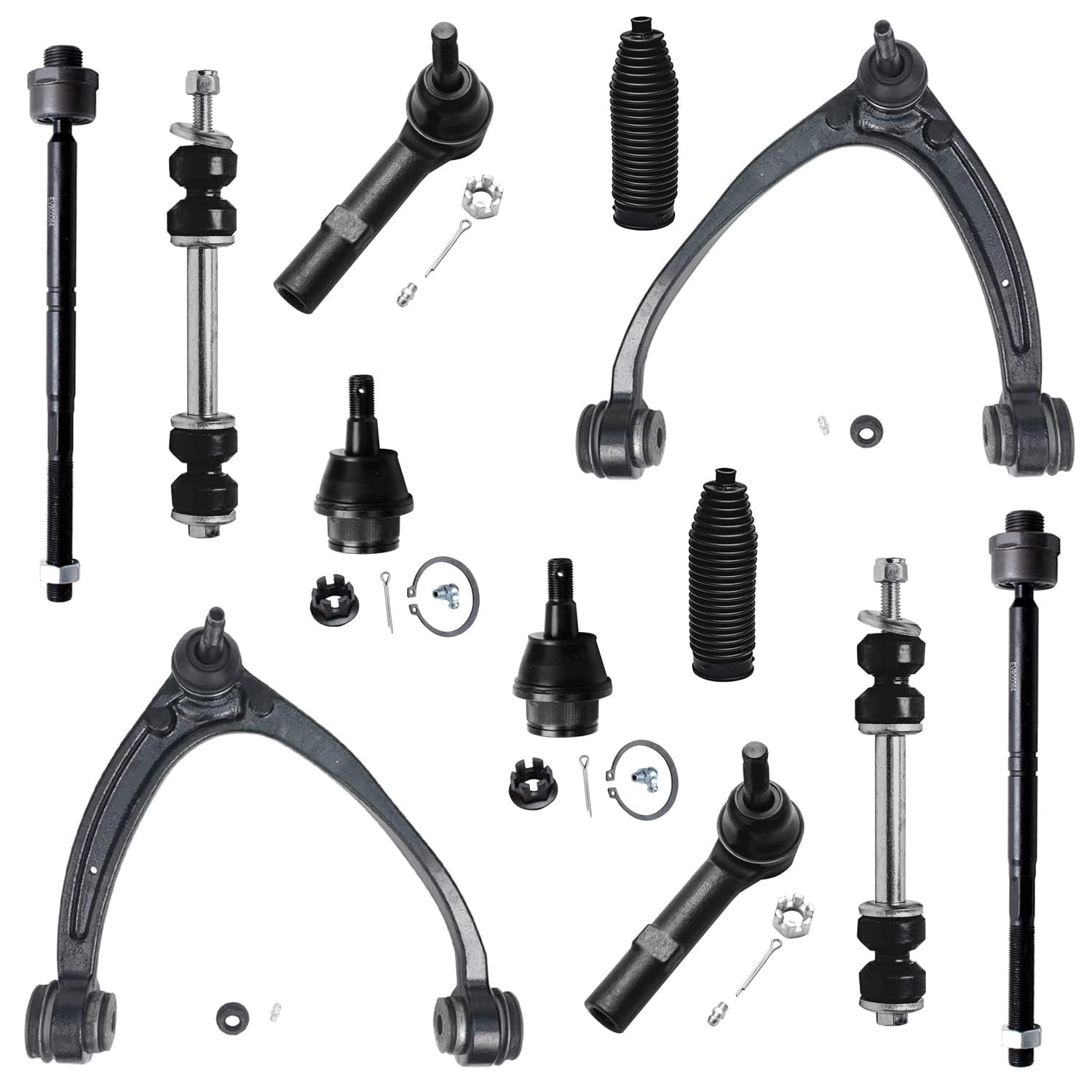 Detroit Axle - 12Pc Front End Kit For Gmc Chevy Silverado Sierra Suburban Yukon Xl 1500 Tahoe Escalade Esv Ext 2 Upper Control Arms 2 Sway Bars 4 Tie Rods 2 Lower Ball Joints 2 Boots