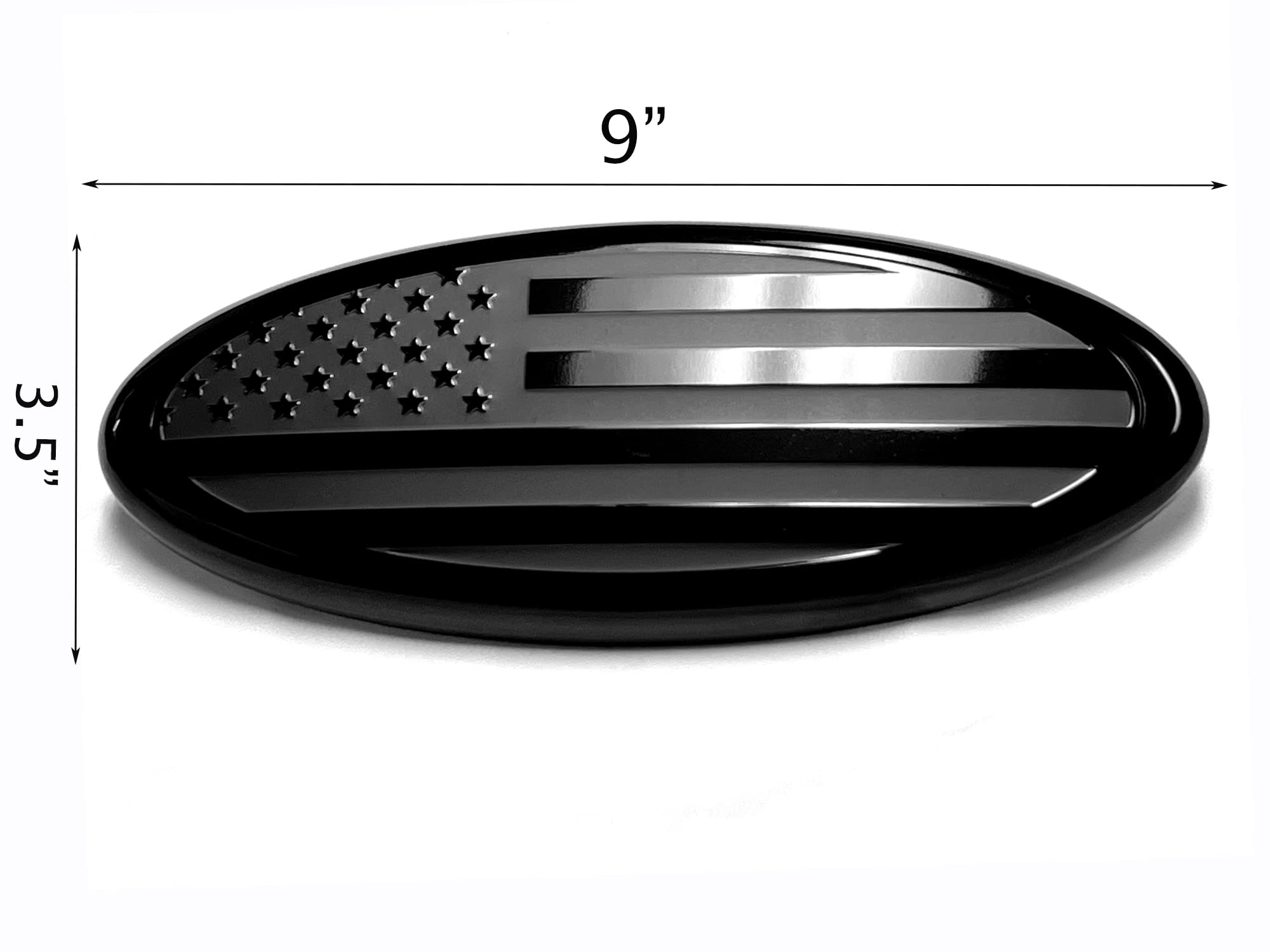 9 inch Front Grille Tailgate Rear American Black Flag Emblem 9''X3.5'' Oval Decal Badge Nameplate for F150, F250, F350, Edge, Ex