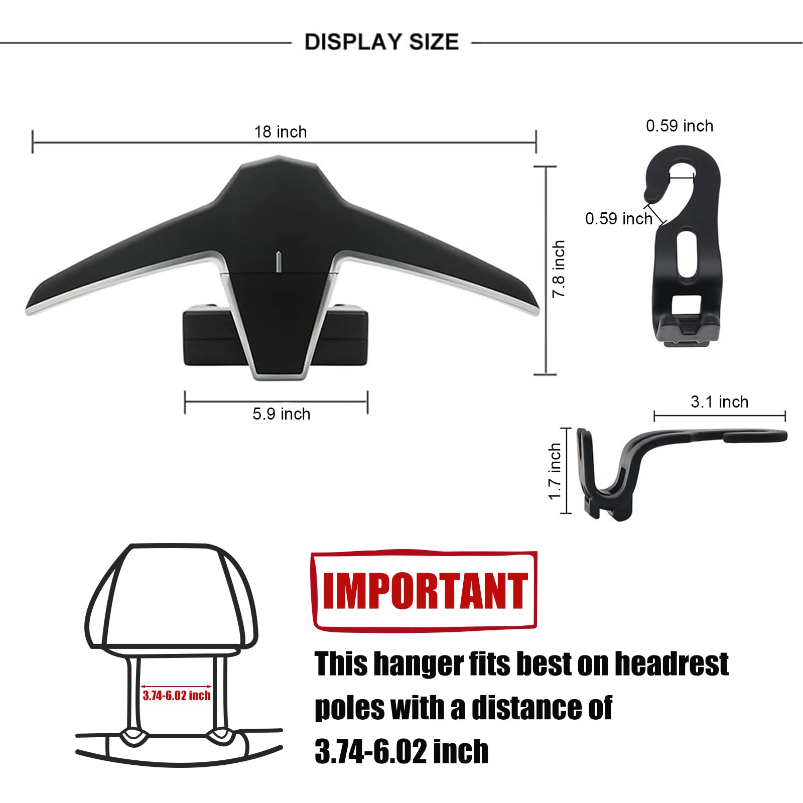 Engync Car Back Seat Headrest Hanger With 2 Car Hooks For Coat, Jacket, Suit, Clothes, Purse, Handbag, Grocery Bags - Multi-Purp
