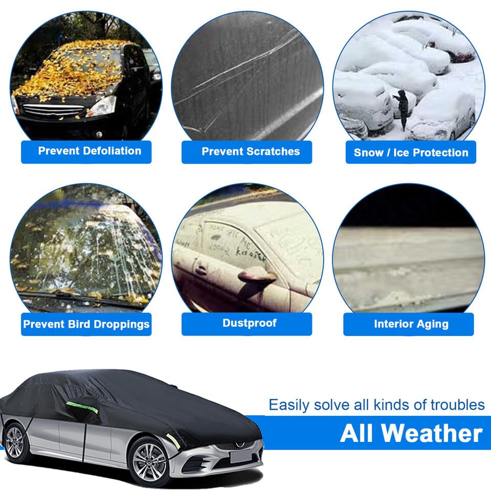 Universal Half Car Cover Waterproof All Weather, Black Car Covers For Automobiles Outdoor Indoor For All Season Waterproof Dustp