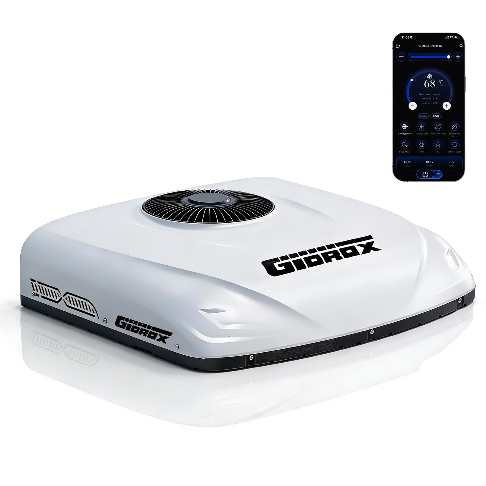 Gidrox 10000 BTU 12V DC RV Air Conditioner with Heater - Battery Powered, Low Power Consumption, Ultra Quiet & Fast Cooling Roof