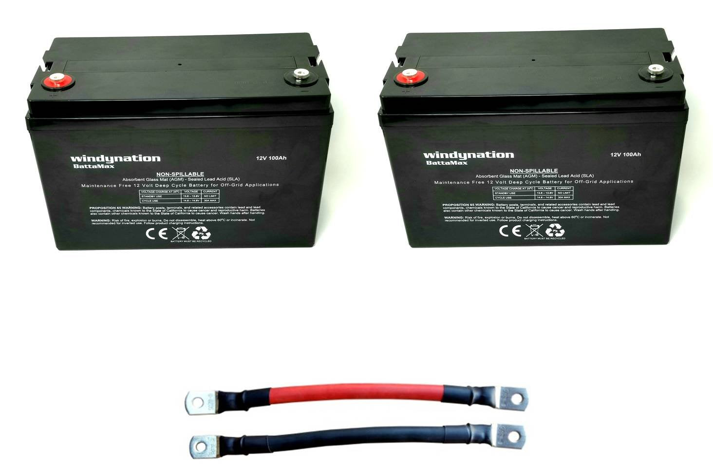 Windynation 2Pcs 100 Amp-Hour 100Ah 12V 12 Volt Agm Deep Cycle Sealed Lead Acid Battery - Solar Rv Ups Off-Grid (2 Pcs 100 Amp-H
