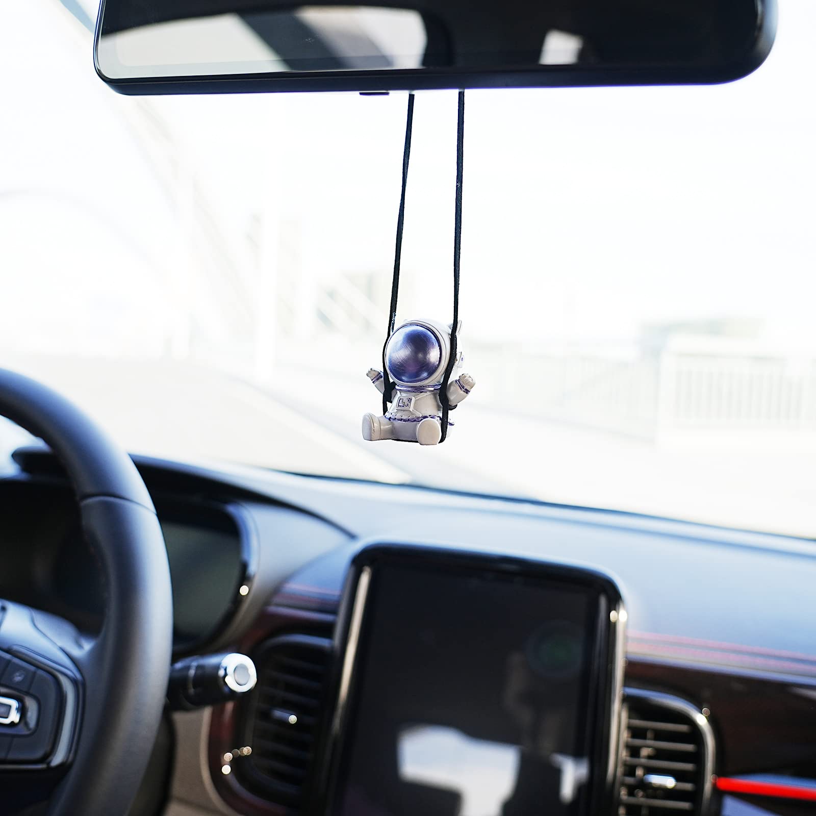 AMIORO Swing Astronaut Shaped Car Pendant Cartoon Car Rear View Mirror Hanging Ornaments (New Blue)