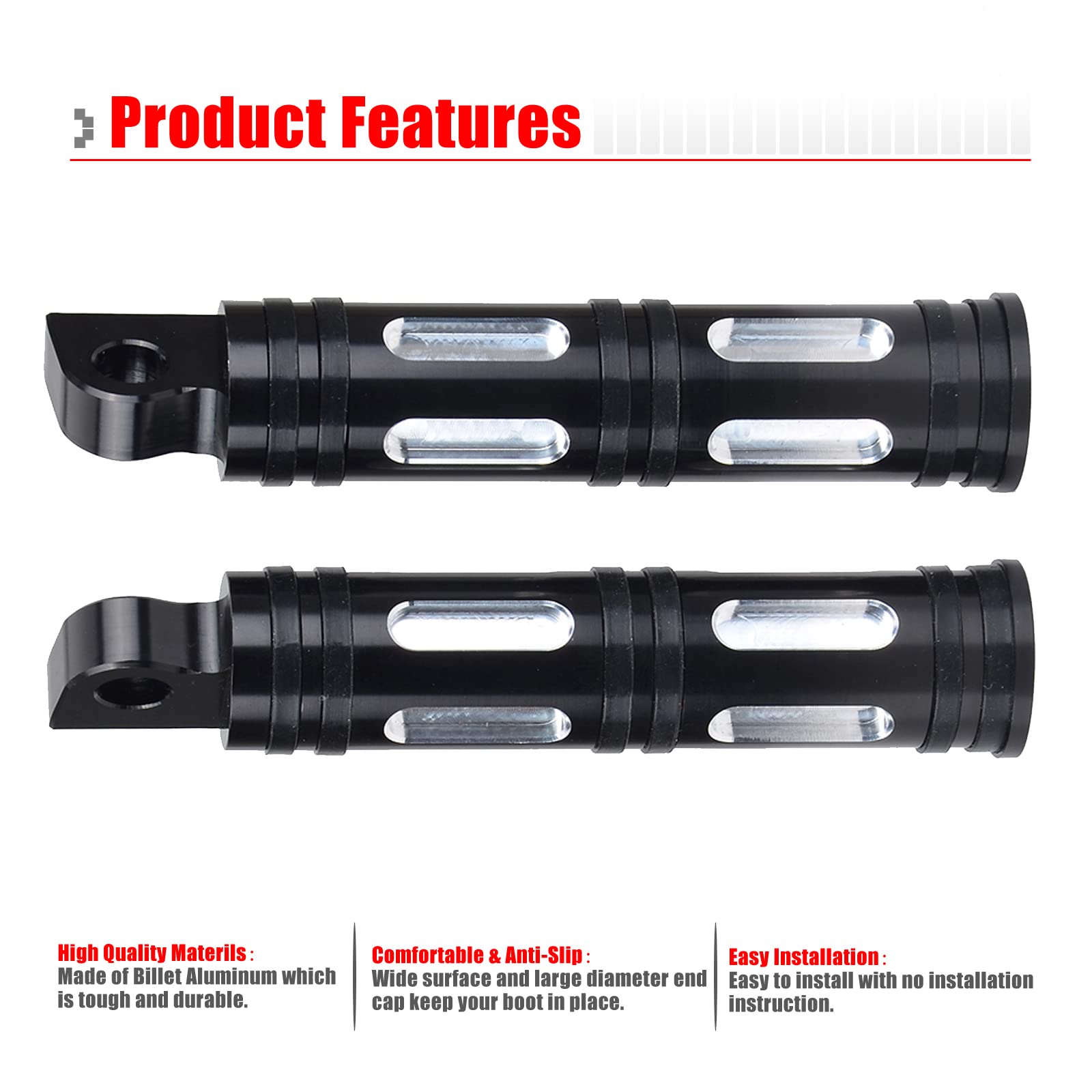 Goldfire 1 Pair Motorcycle Foot Pegs Cnc Cut Male Front & Rear Foot Pegs Foot Rests Motorcycle Passenger Pedals Compatible With Harley Sportster, Dyna, Road King (Black)