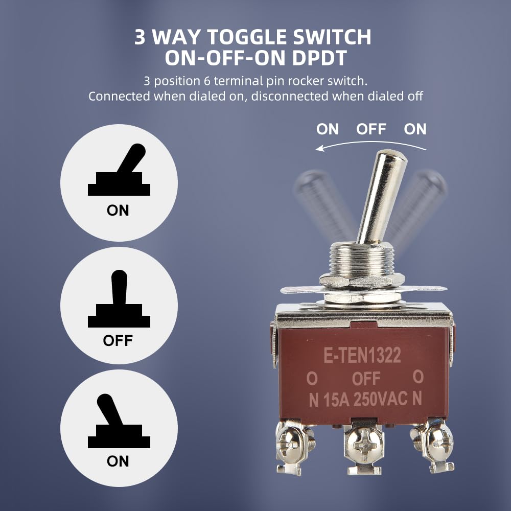 Cnaodun Waterproof Toggle Switch On-Off-On 30A 12Vdc/15A 250Vac 6 Pin 3 Position Marine Dpdt Switch With Weatherproof Boot Cap C