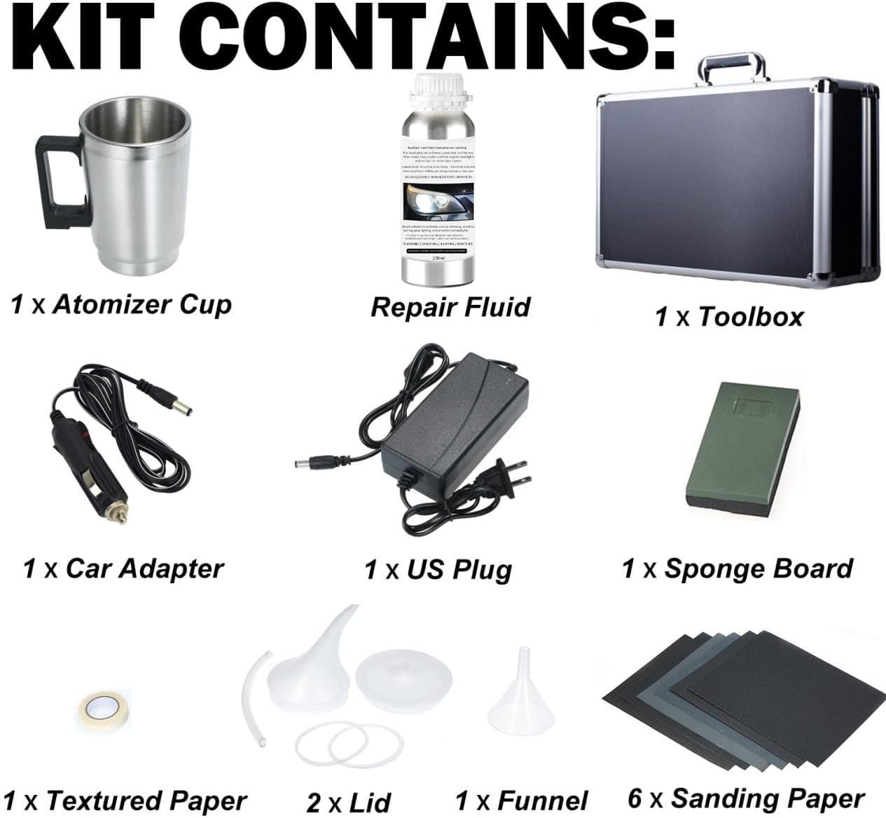 Car Headlight Restoration Kit, Auto Headlight Lens Polish Repair Kit Atomizing Cup Headlight Vapor Renovation Tool With 200Ml Li