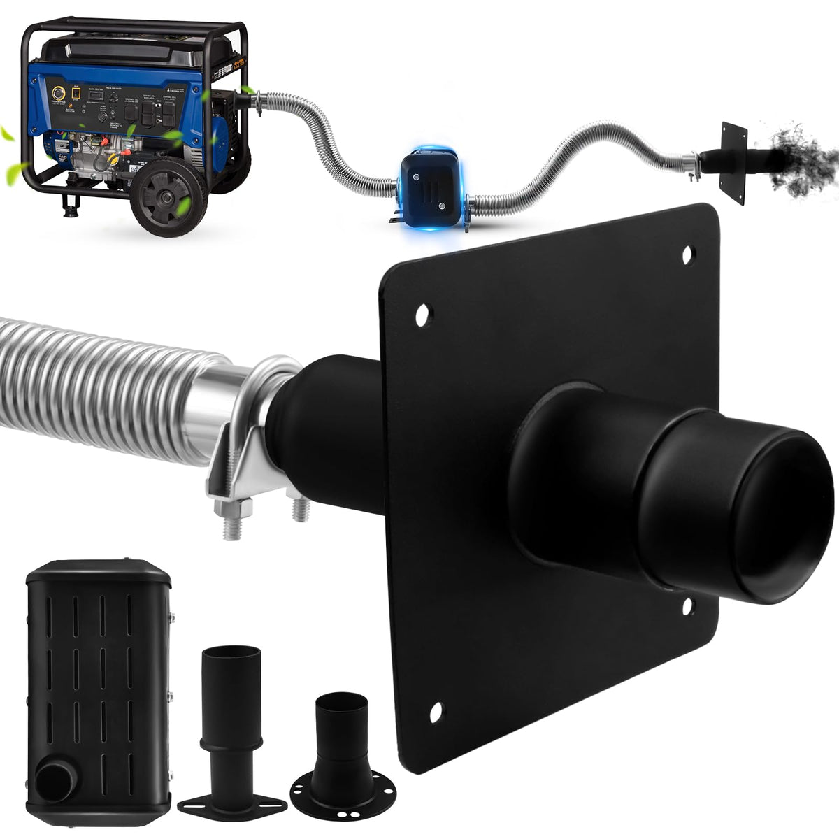 2025 Upgraded Universal Generator Exhaust Extension Silencer Kit with Muffler Box - 78% Noise Reduction, Fits Honda/Firman/etc, 
