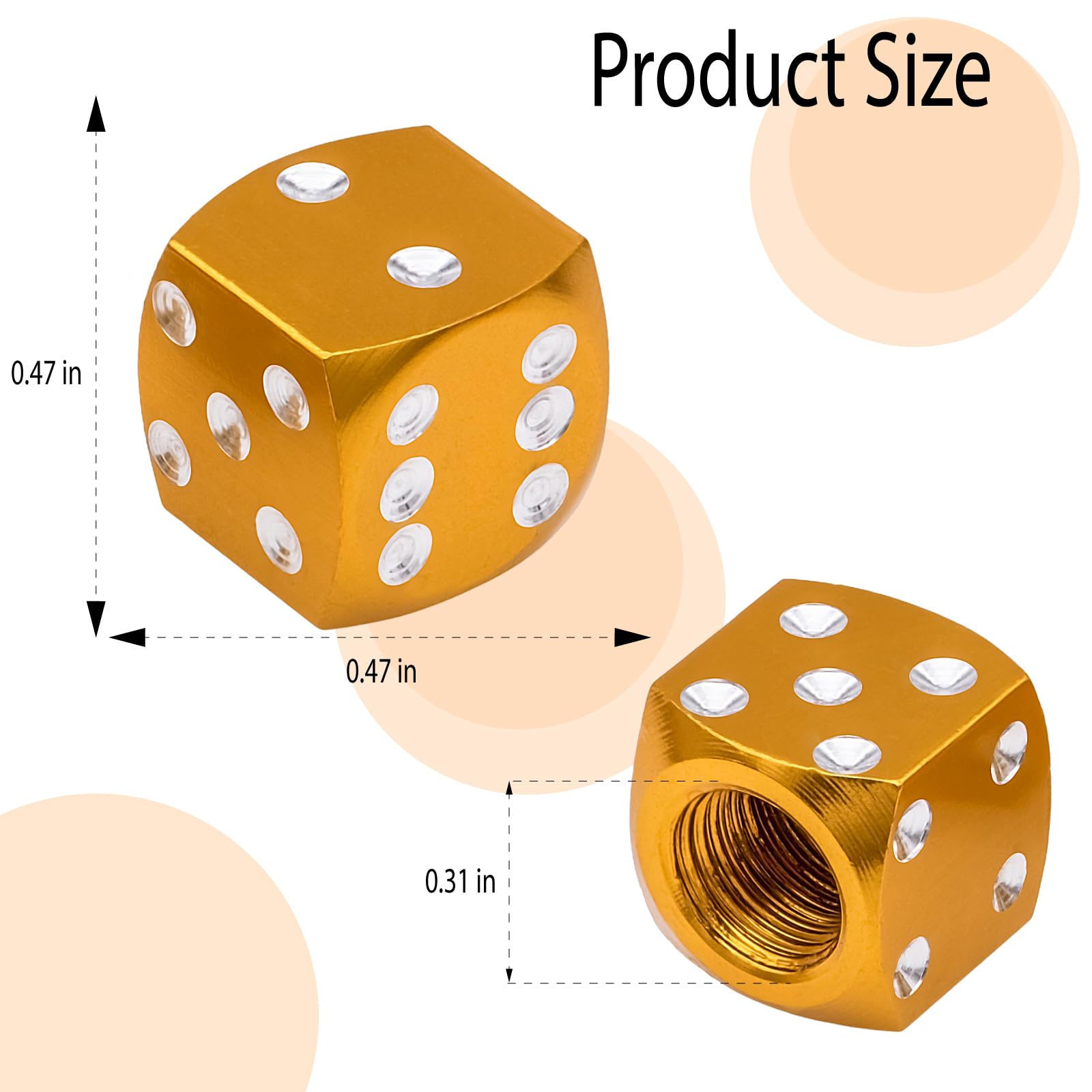 Meajoo 4Pcs Dice Style Tire Valve Stem Caps, With O Rubber Ring, Universal Aluminium Alloy Dustproof Tire Valve Stem Covers For