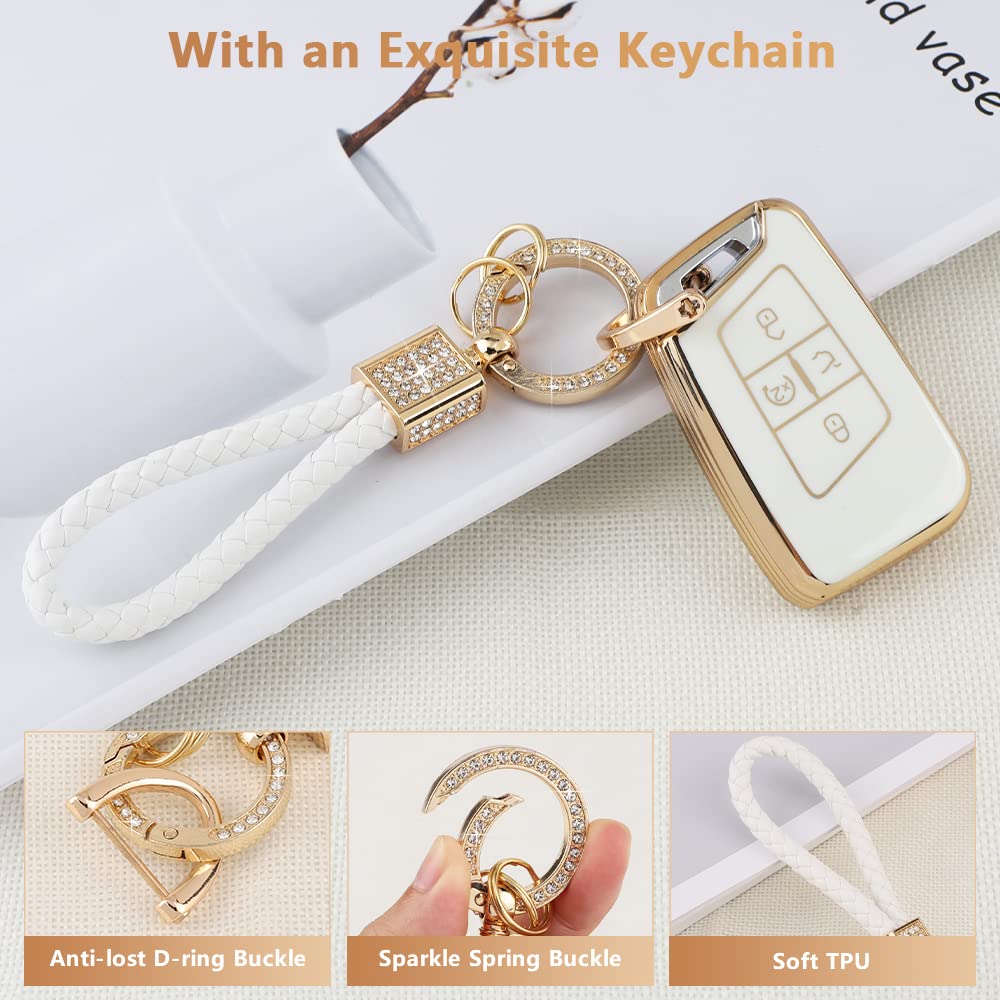Pifoog Key Fob Cover For Vw Volkswagen White Gold Bling Keychain Tiguan Atlas Jetta Taos Arteon Car Accessories Cute Tpu Smart K