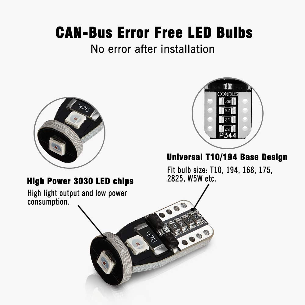 Autogine 10Pcs Error Free 194 168 175 2825 W5W T10 Led Bulbs Brilliant Red Super Bright 3030 Chipset For Interior Dome Map Door